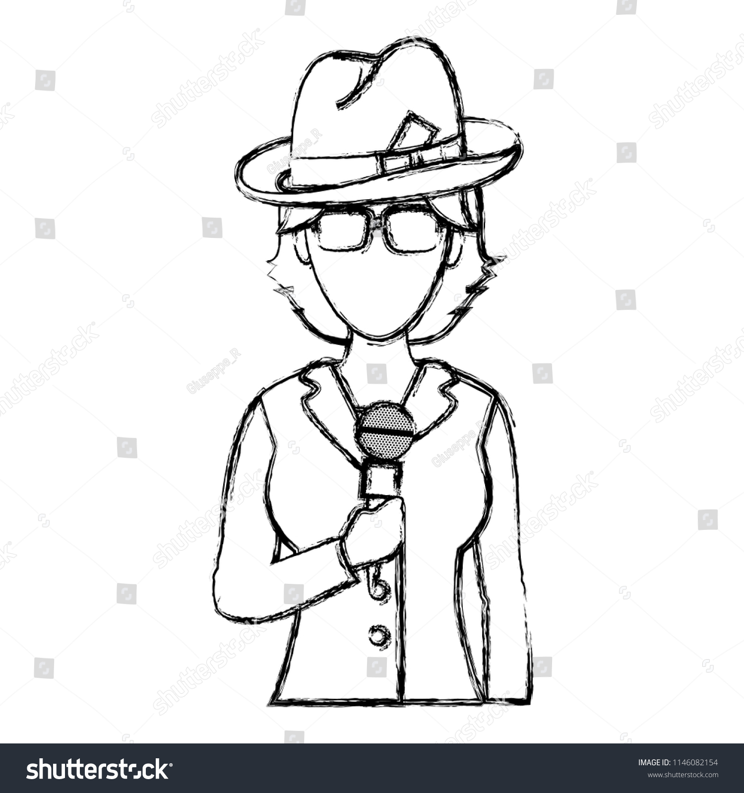 Grunge Woman Reporter News With Glasses And Hat Royalty Free Stock