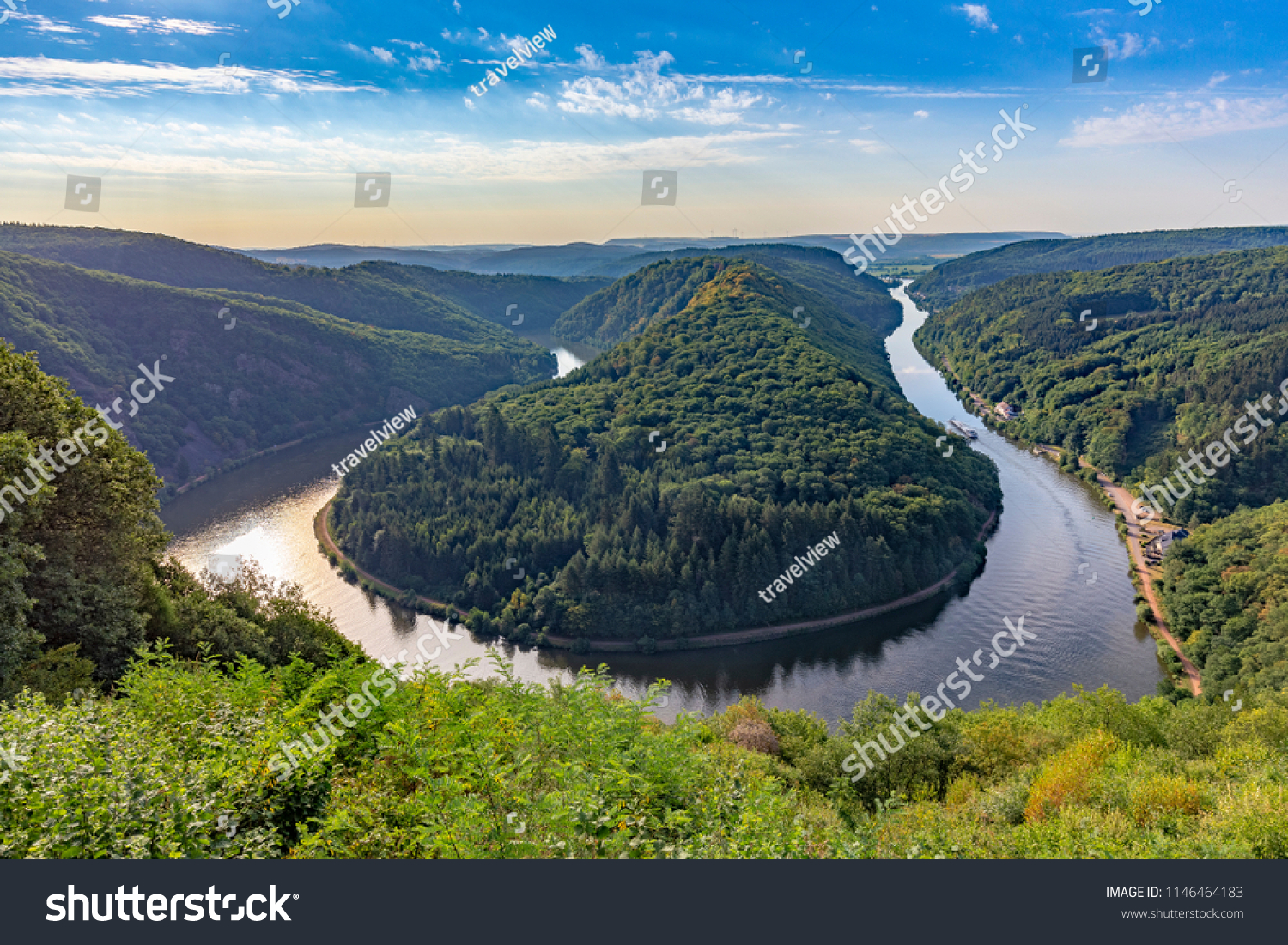 Unique landscape and landmark of the Saarland with a view to Saar river bend in Germany #1146464183
