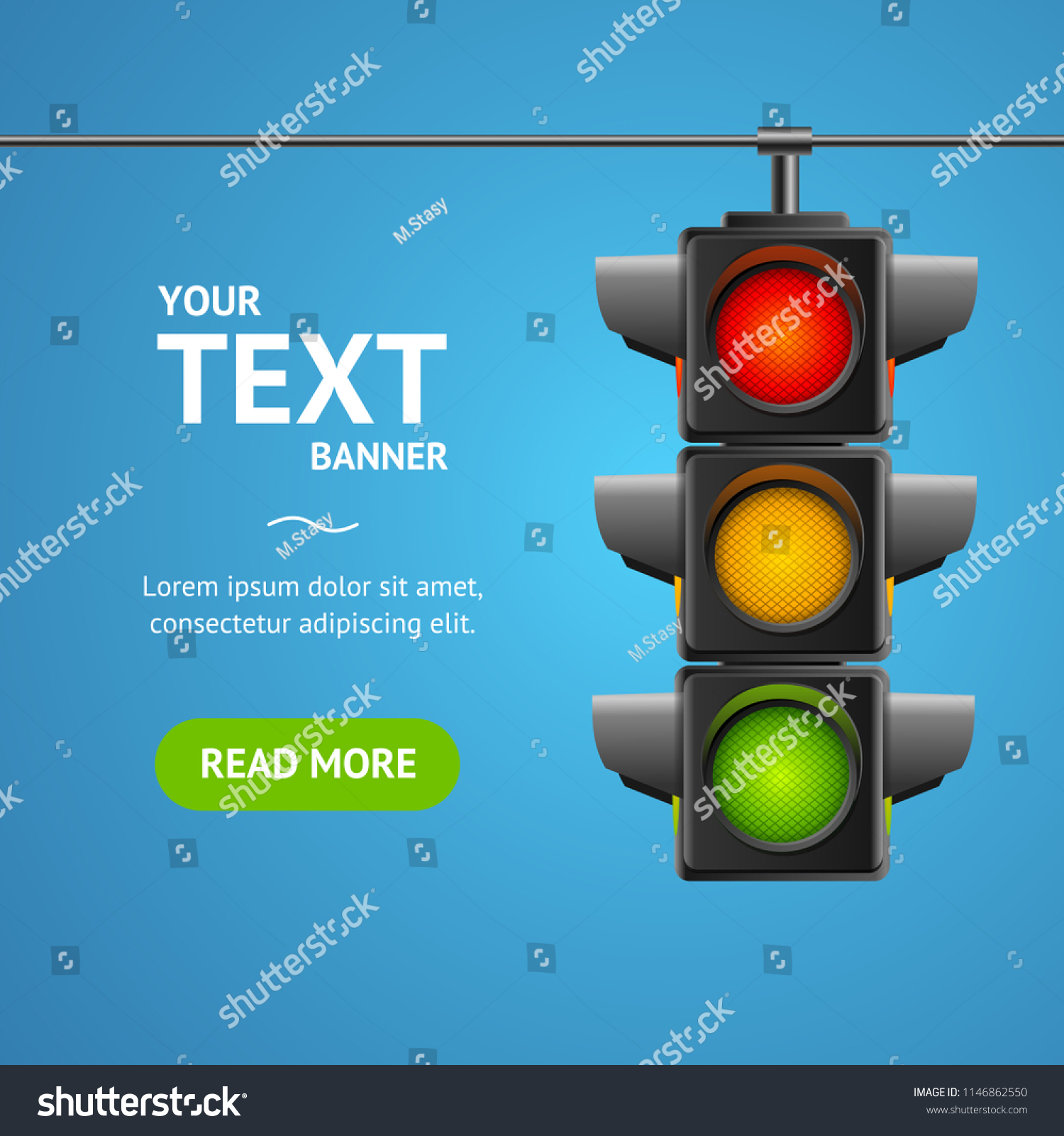 Cartoon Traffic Light Banner Card Business Concept Place for Text Element Flat Design Style. Vector illustration of Stoplight #1146862550