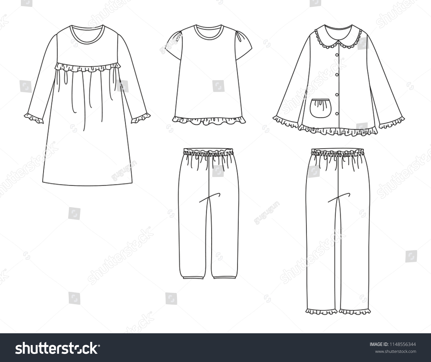 Girl sleepwear vector illustration set - Royalty Free Stock Vector ...