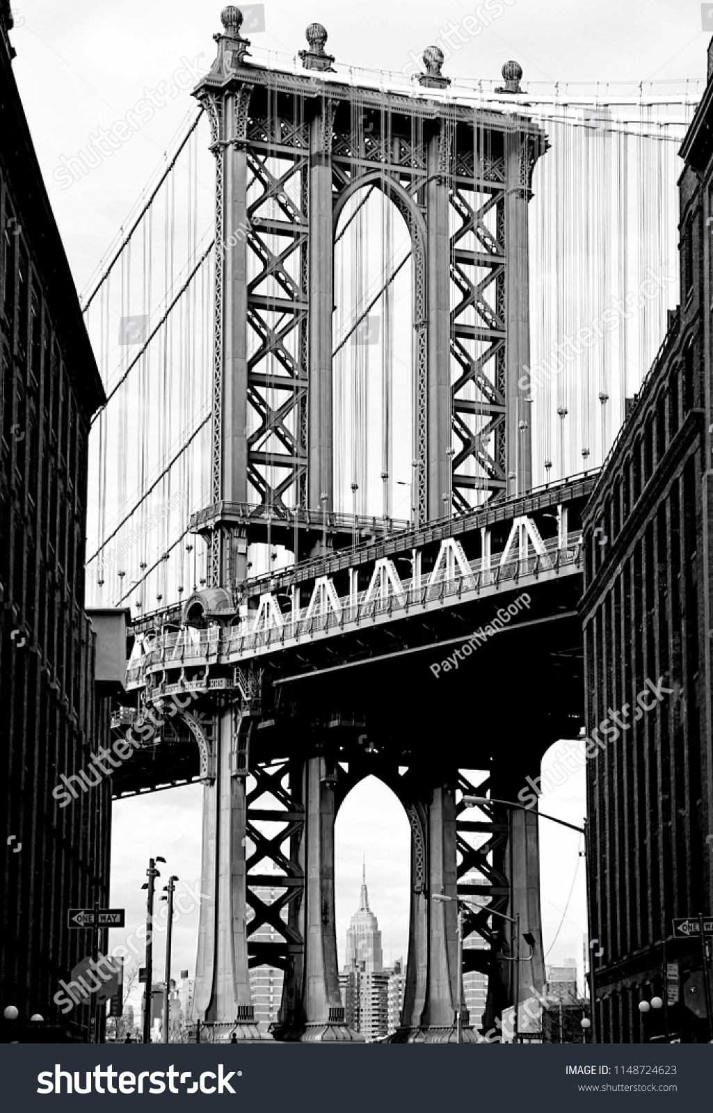 Black and white view of the Manhattan Bridge from DUMBO Brooklyn #1148724623