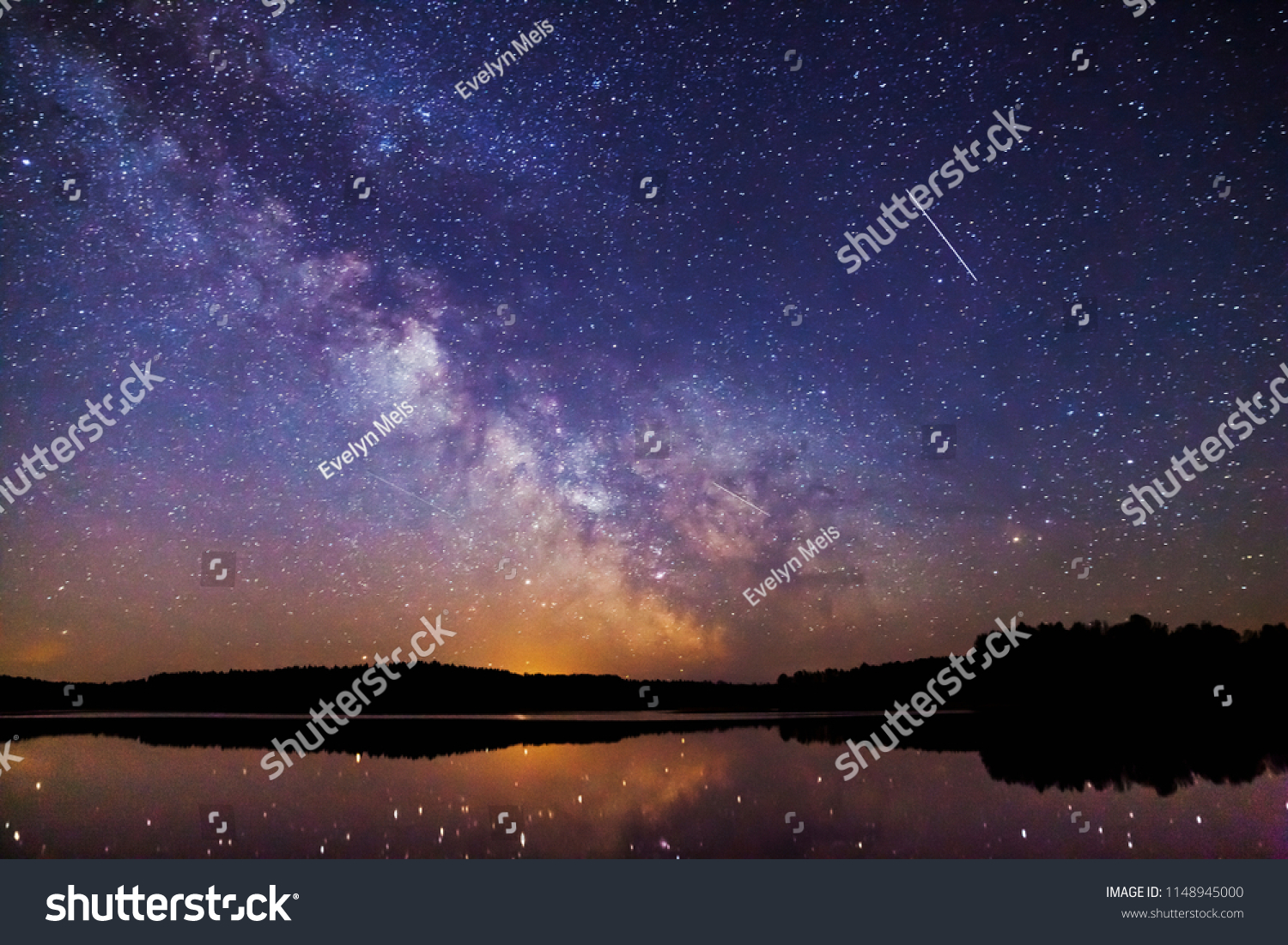 Landscape with Milky way galaxy. Night sky with stars. #1148945000