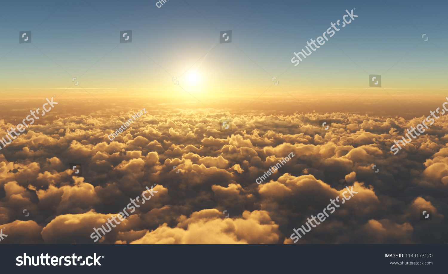high angle view of beautiful golden sunset above clouds #1149173120