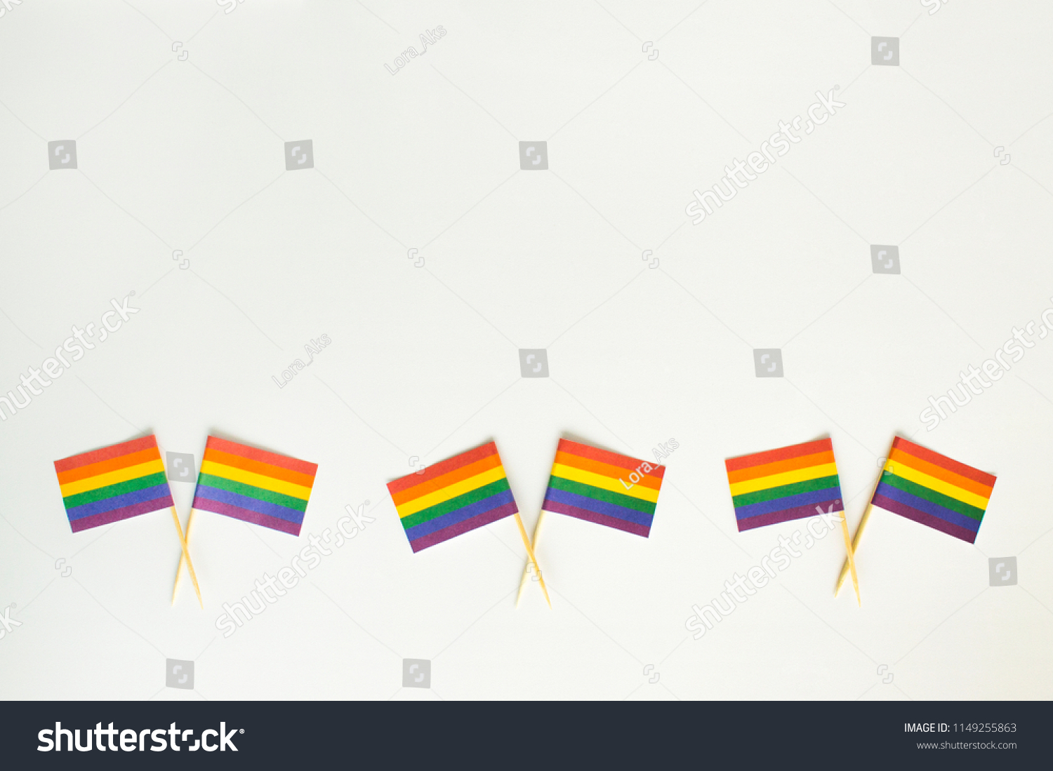 LGBT flags. Six rainbow checkboxes with the symbolism of gays and lesbians, lie on a light surface. Opportunity choice. Orientation. Rights of homosexual people. Tolerance. #1149255863