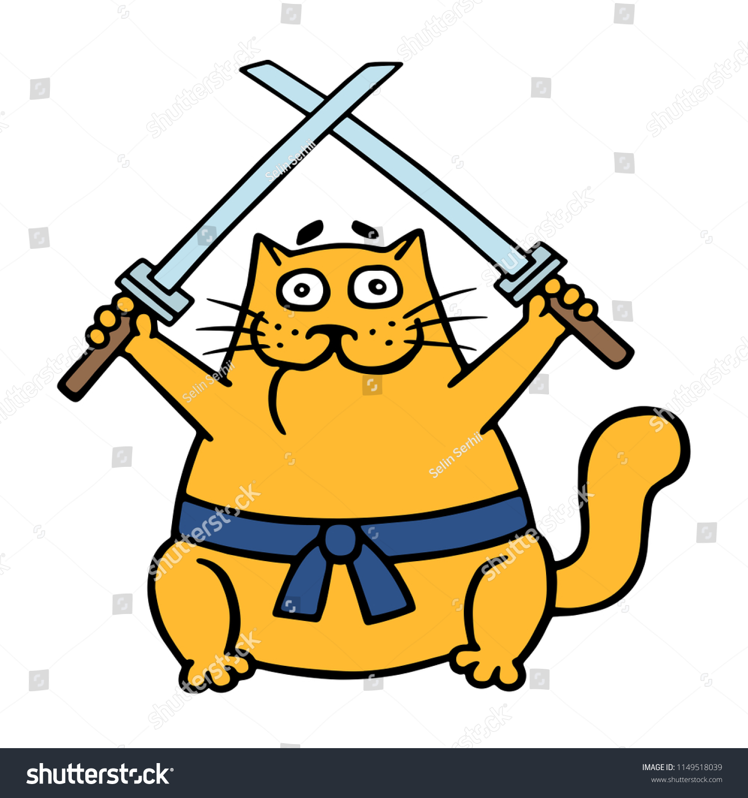 Fat ninja orange cat with two crossed swords. - Royalty Free Stock ...