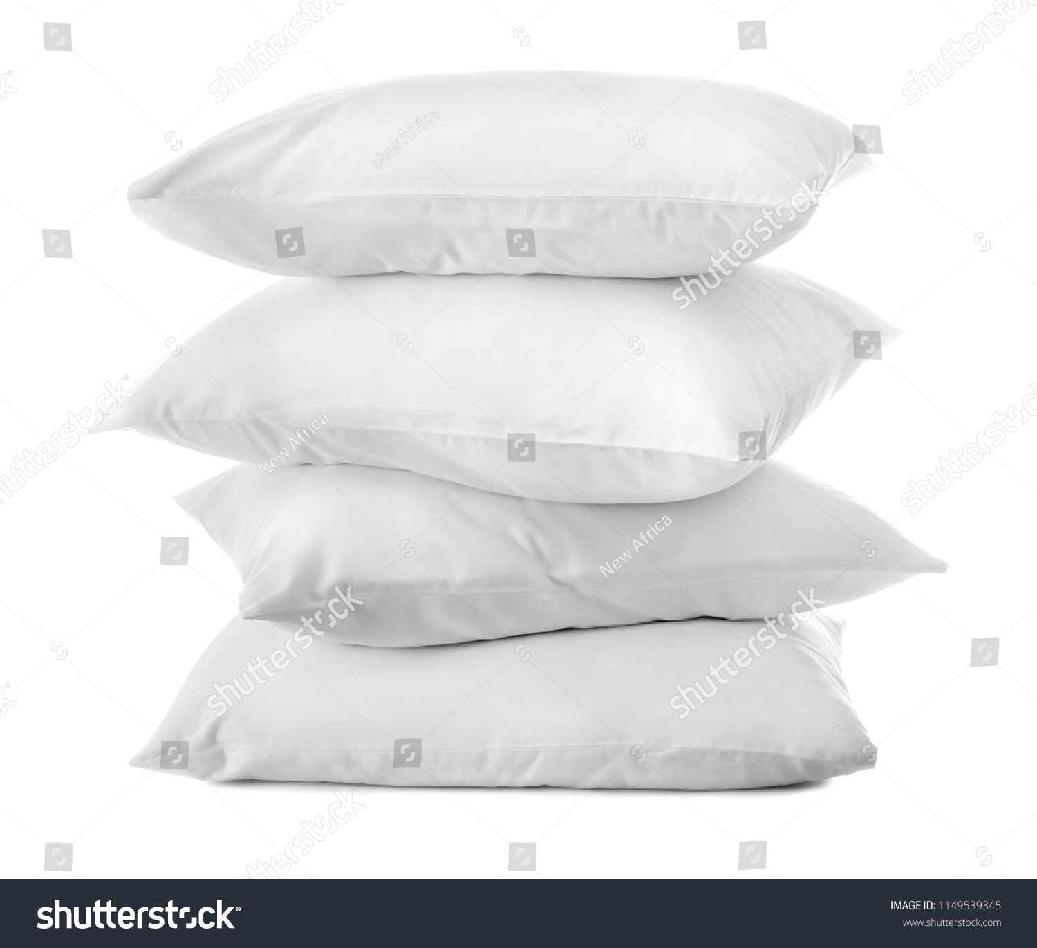 Clean soft bed pillows on white background #1149539345