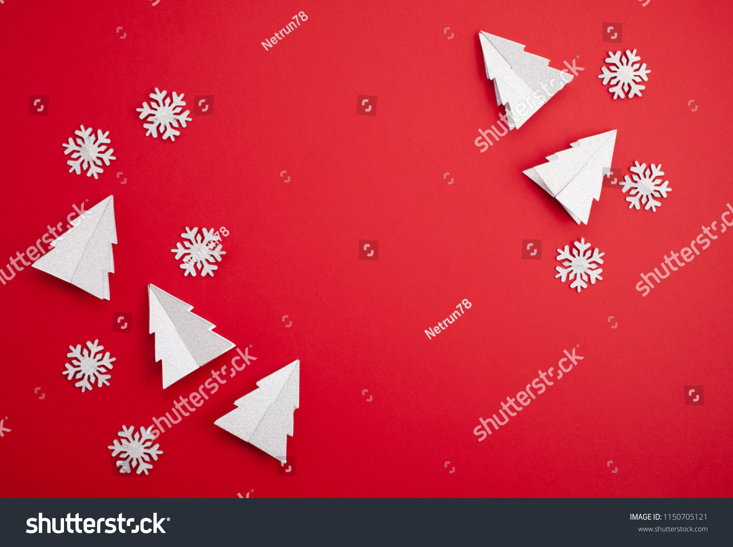 Festive christmas mockup over the red  background with copy space for text and xmas decoration #1150705121