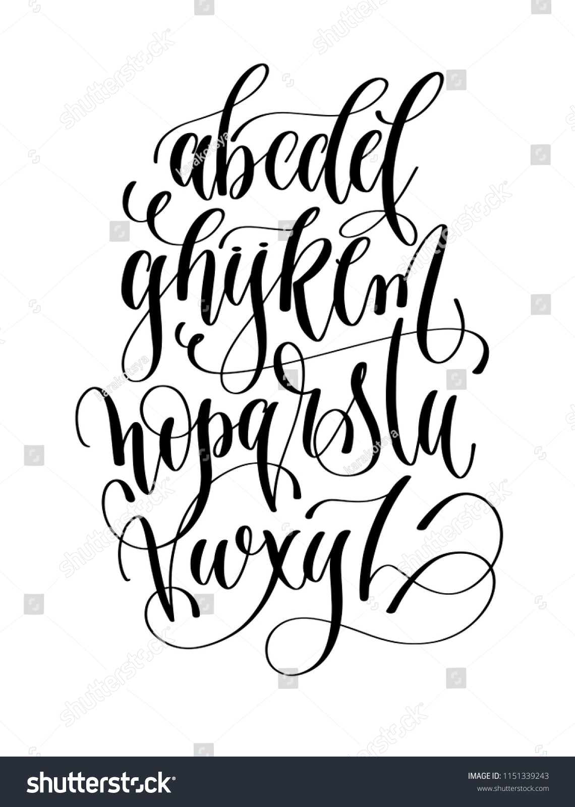 black and white hand lettering alphabet design, - Royalty Free Stock ...