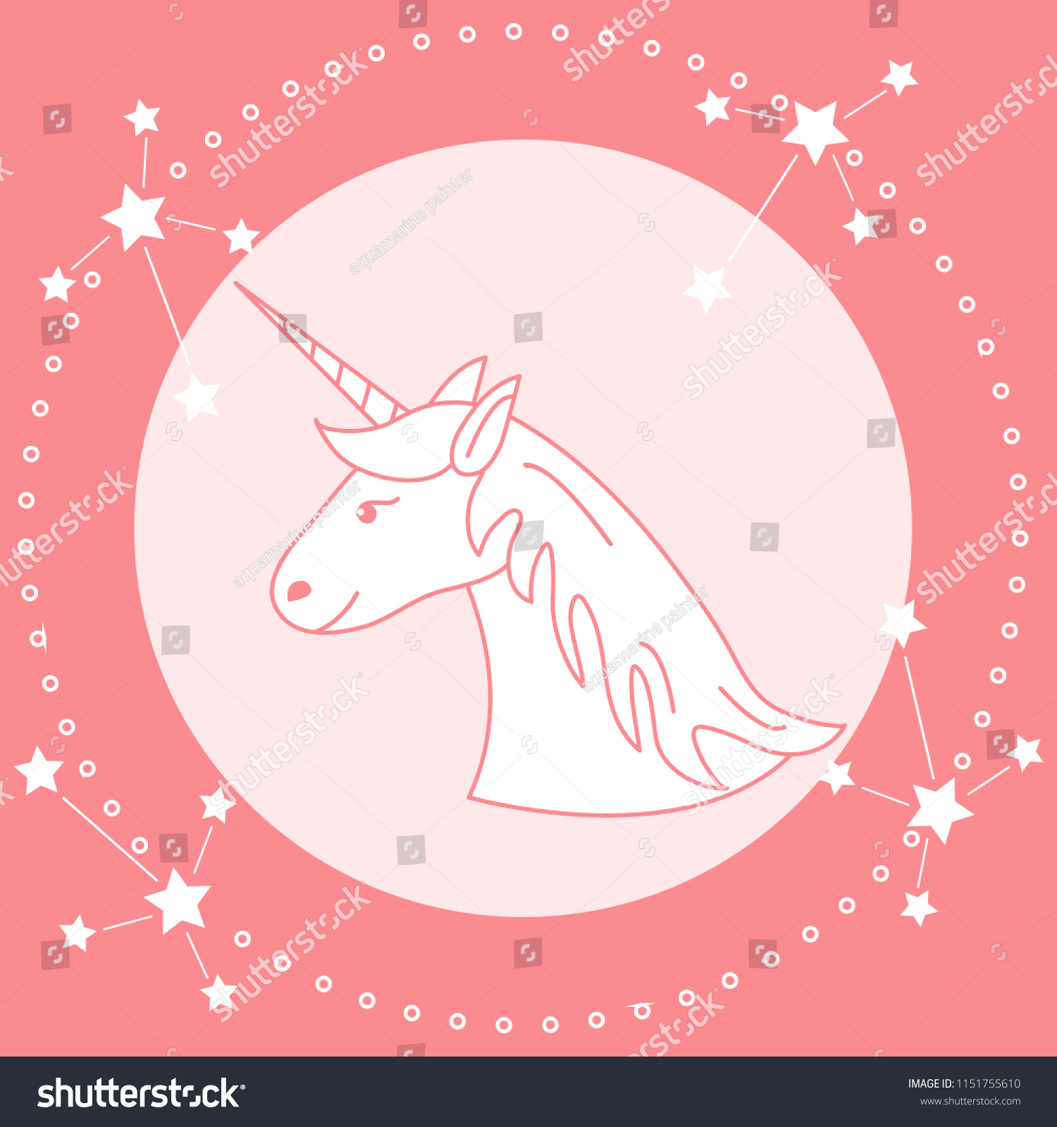 Magic unicorn and constellations. Design for children graphic, t-shirt, cover, gift card, poster. #1151755610