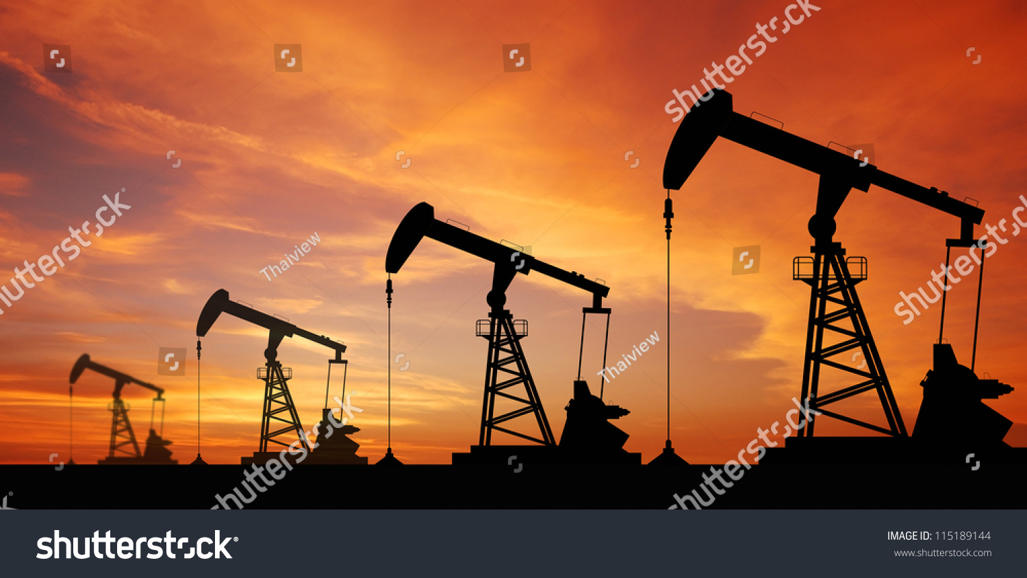 Oil pump oil rig energy industrial machine for petroleum in the sunset background for design #115189144