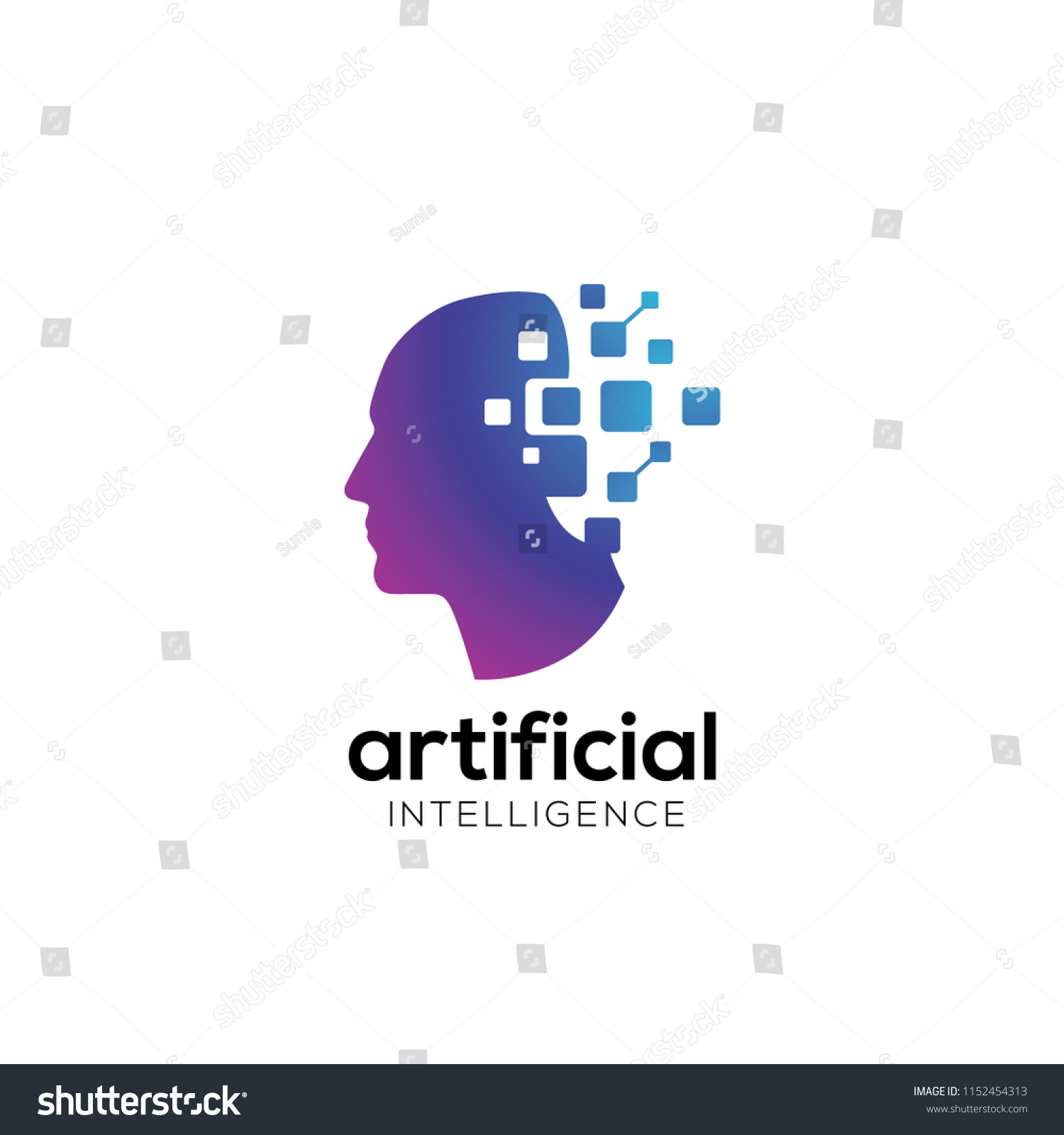 Digital Abstract Human Head Logo For Artificial - Royalty Free Stock 