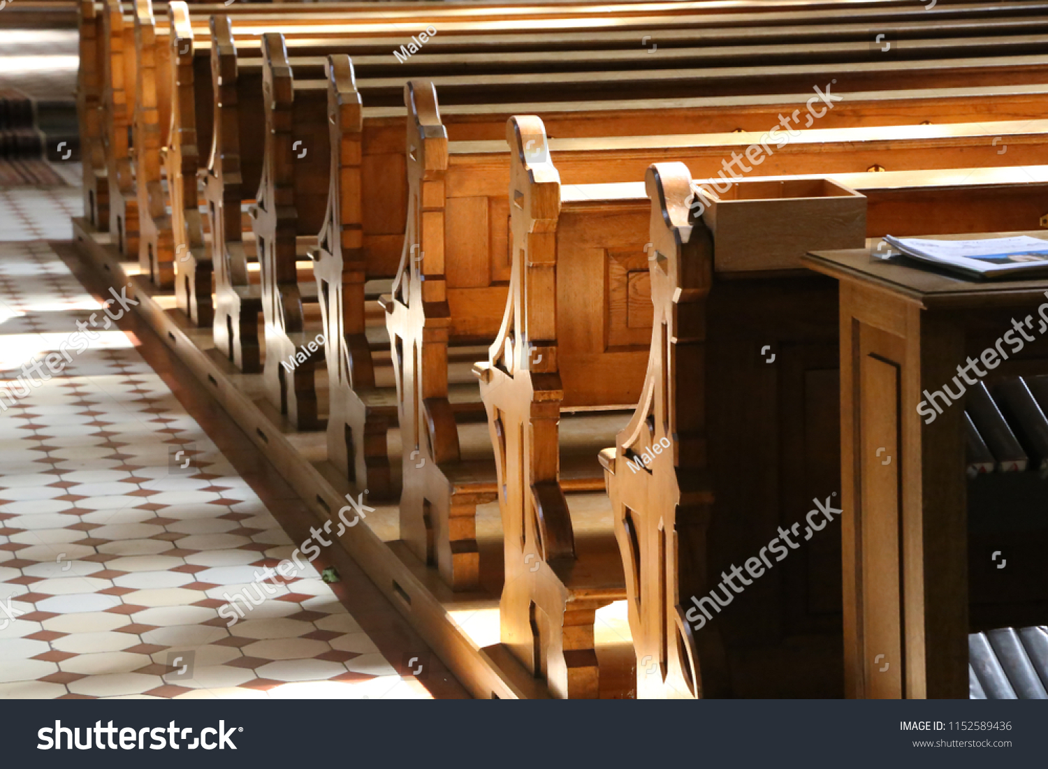 Church wooden bench #1152589436