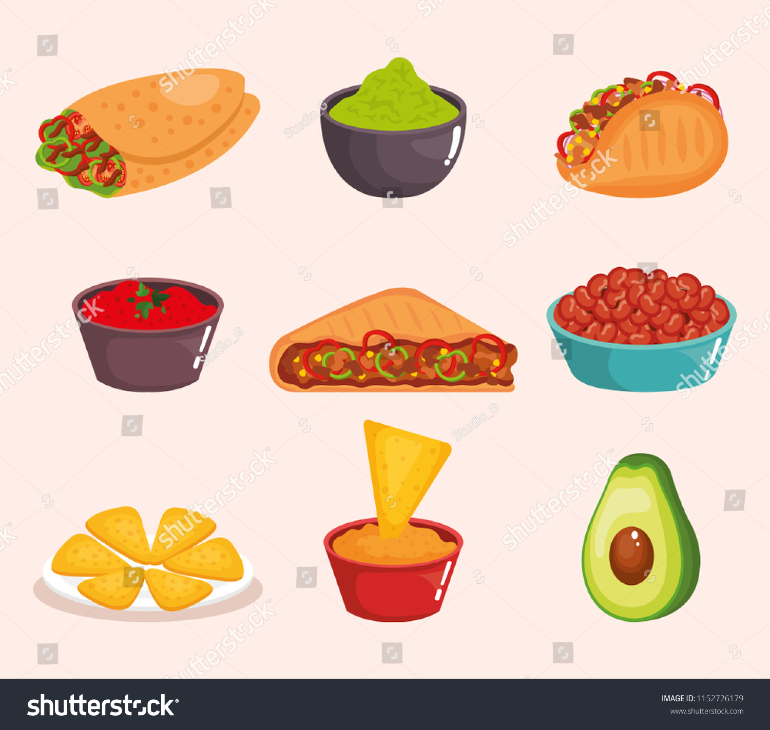 delicious mexican food icons - Royalty Free Stock Vector 1152726179 ...