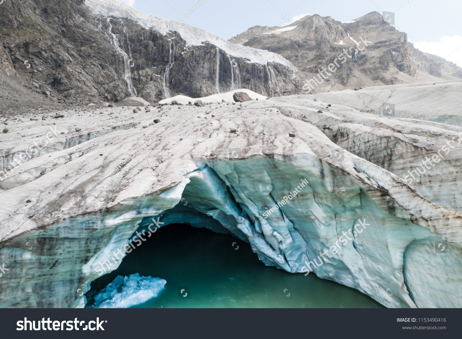 Glacier in Valtellina, melting glaciers in the Italian Alps. Glacier of Fellaria in Valmalenco #1153490416