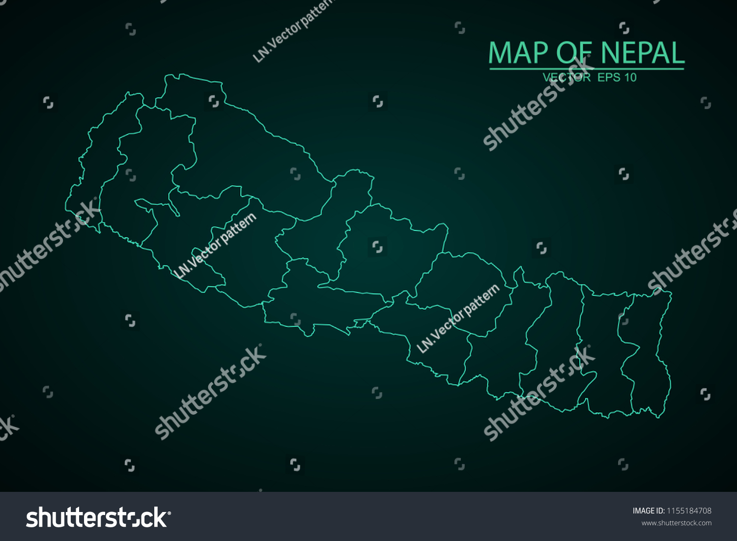 Map of Nepal,Green map on dark background of map - Royalty Free Stock ...