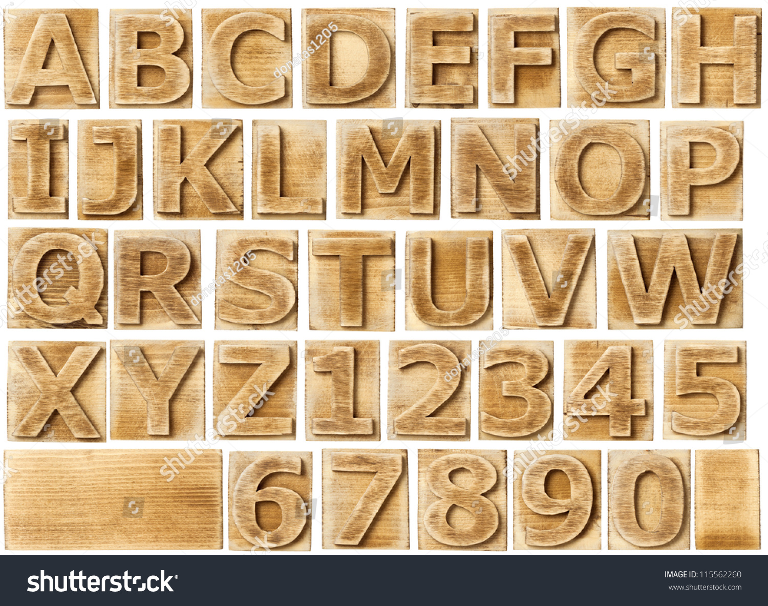 Wooden alphabet blocks with letters and numbers. #115562260