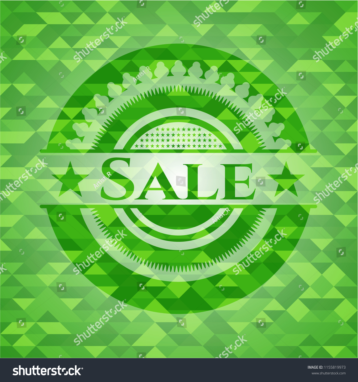 Sale Green Emblem With Mosaic Background Royalty Free Stock Vector