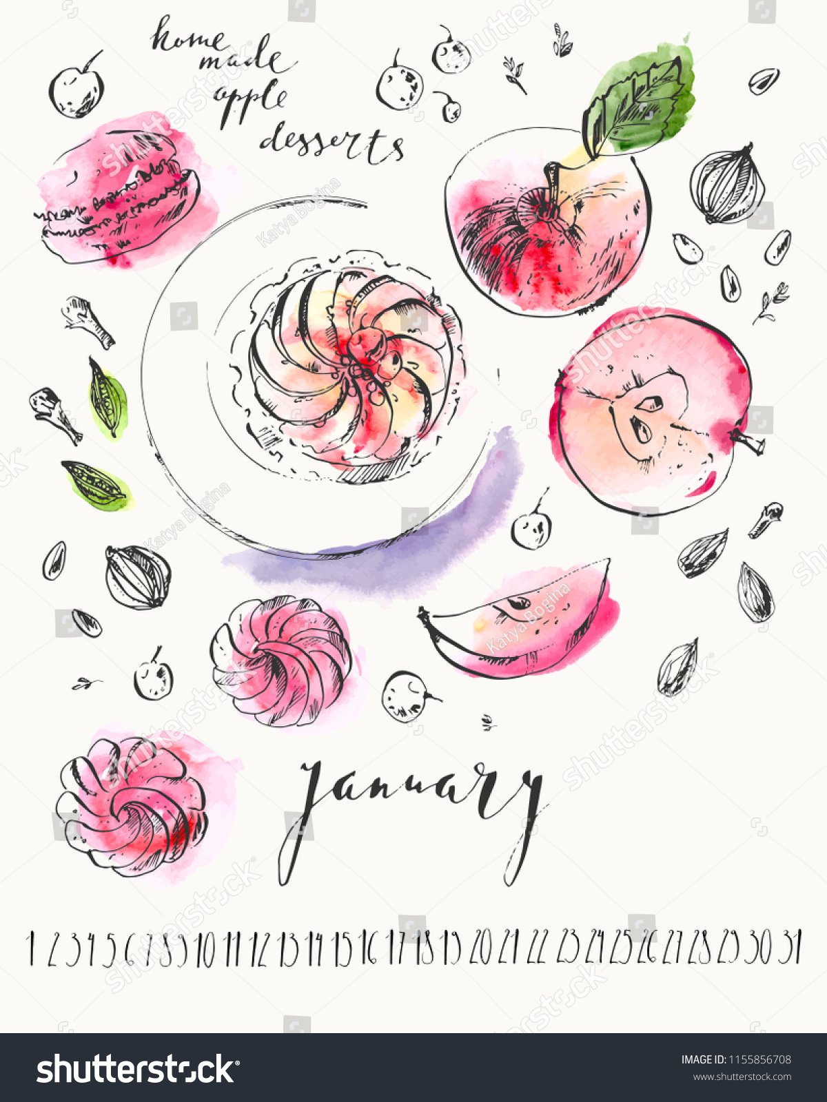 January calendar with ink calligraphy elements Royalty Free Stock