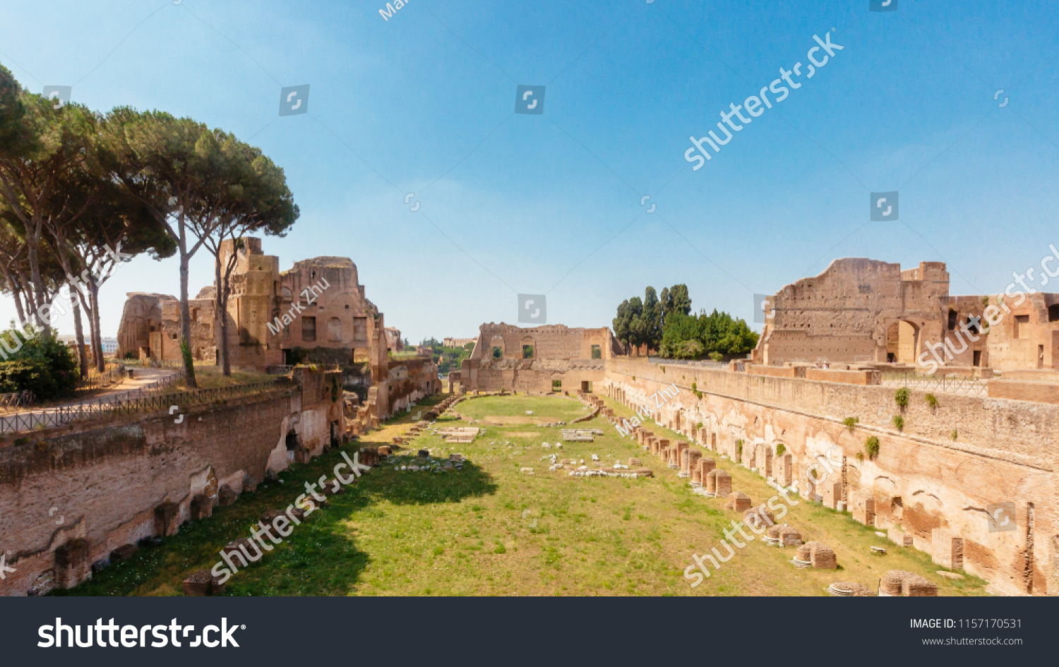 Panoramic view of the stadium ruins in Roman Forum in Rome, Italy #1157170531