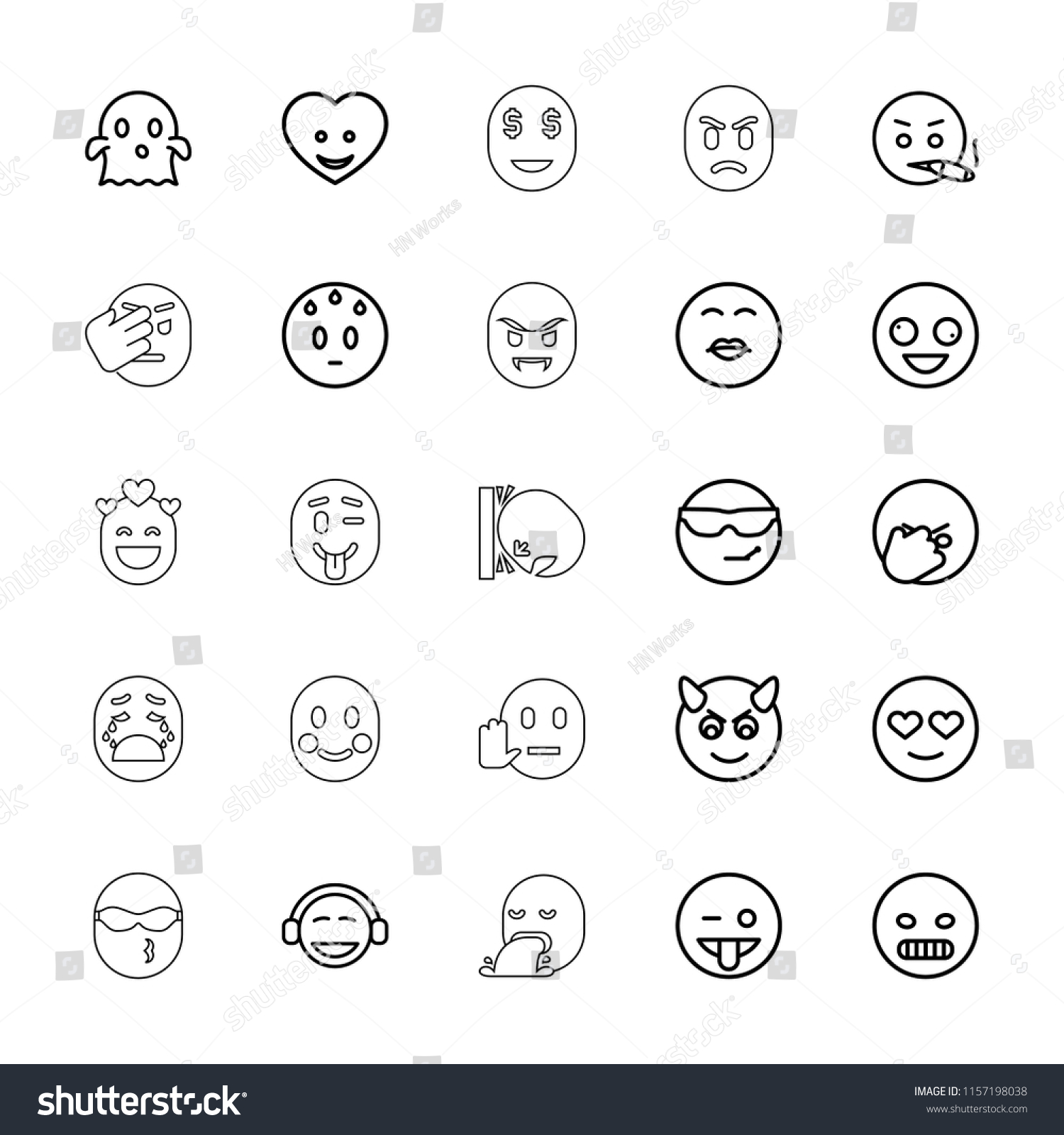 Emoji icon. collection of 25 emoji outline icons - Royalty Free Stock ...