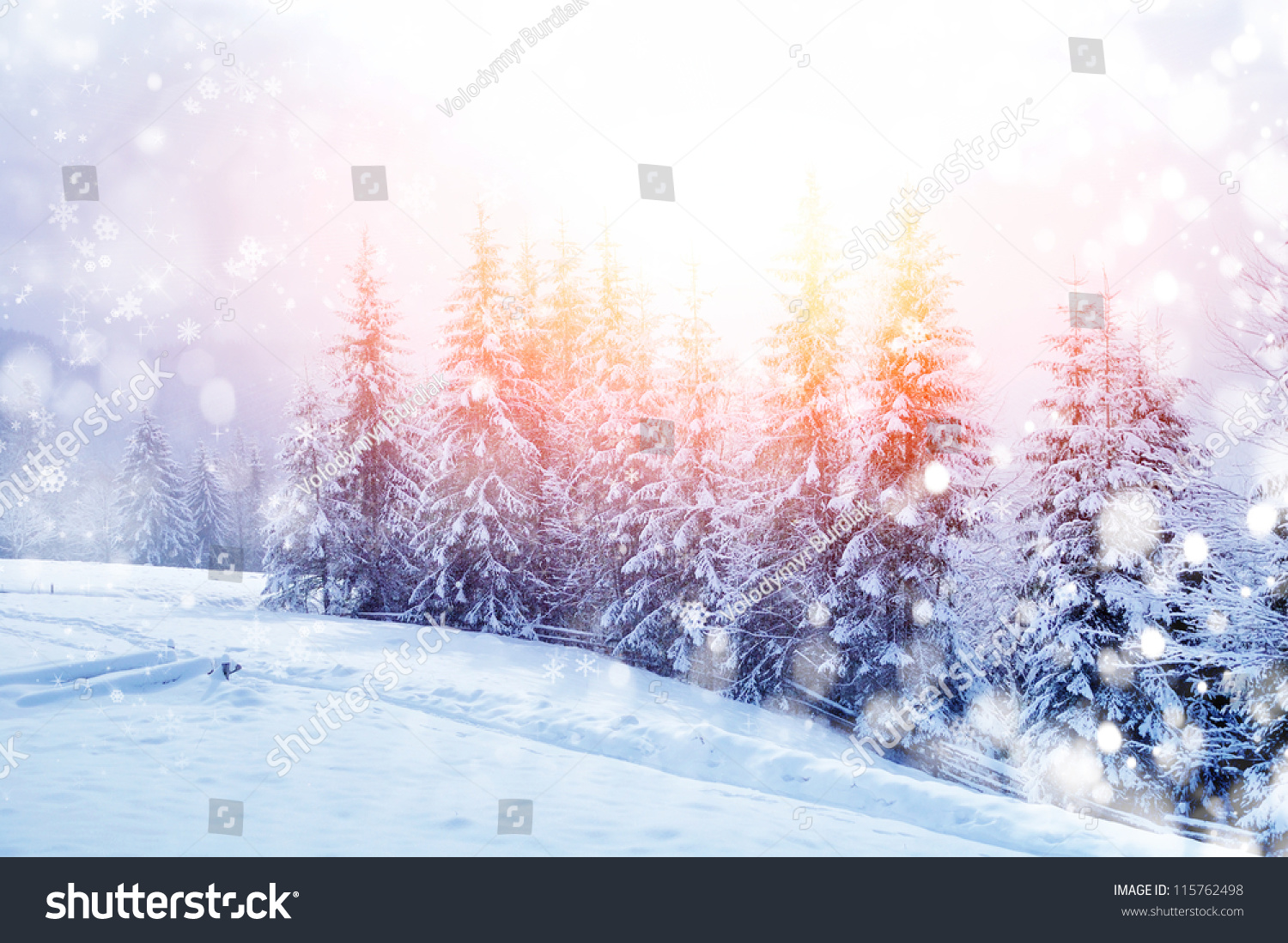 Beautiful winter landscape with snow covered trees #115762498