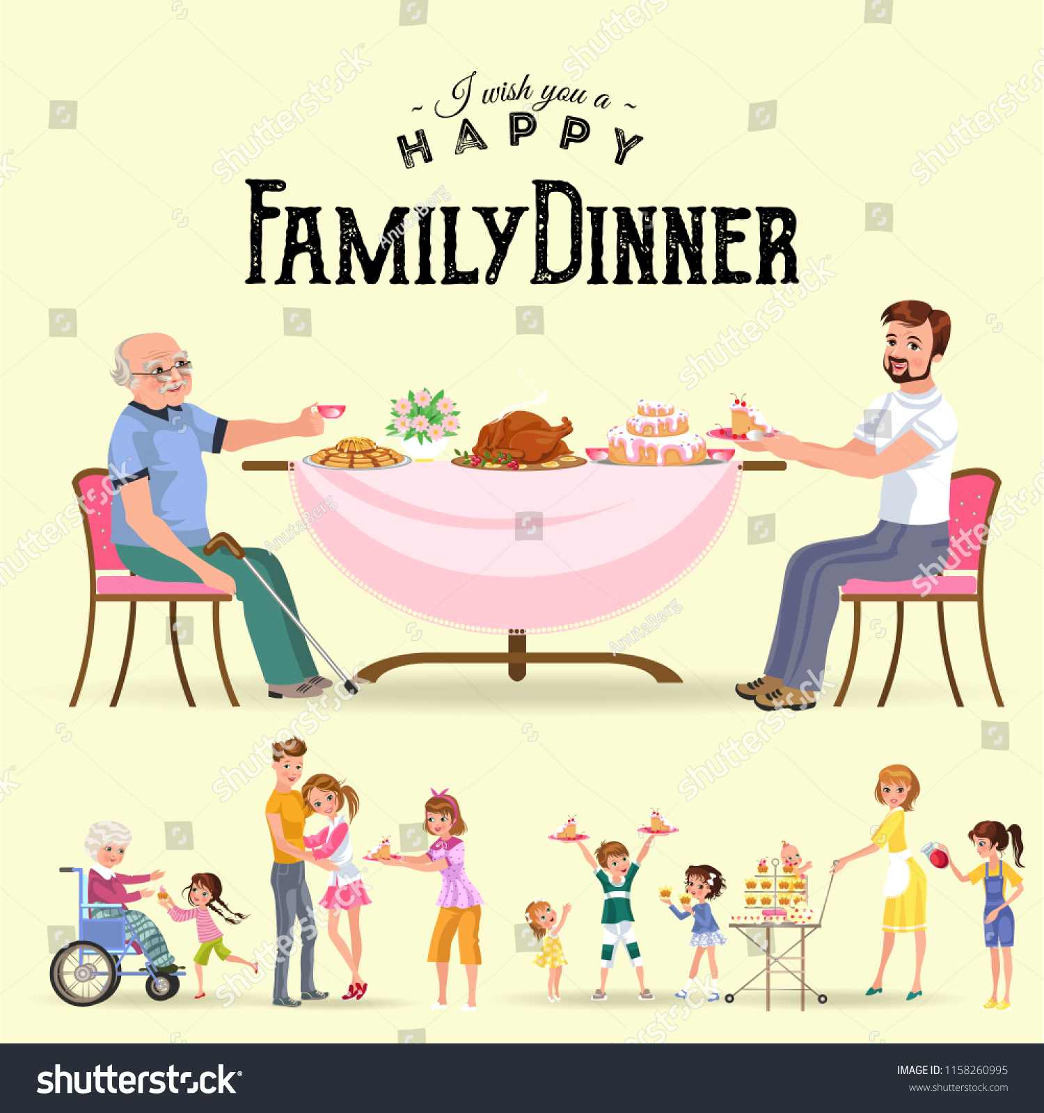 family eating dinner at home, happy people eat - Royalty Free Stock ...