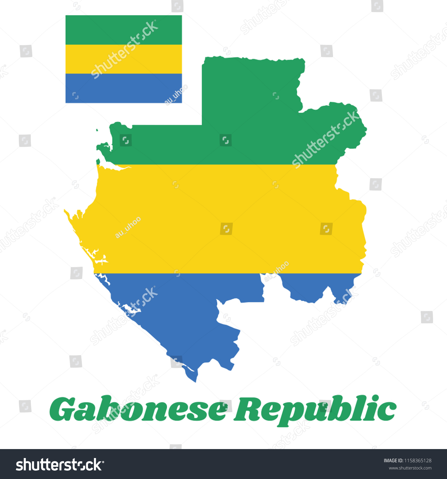 Map outline and flag of Gabon, A horizontal - Royalty Free Stock Vector ...