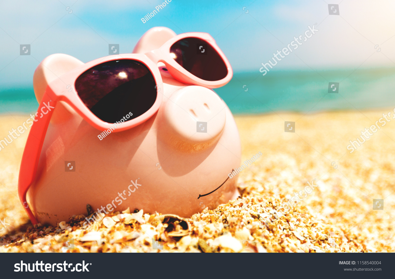 Piggy Bank Wearing Sunglasses Relaxing #1158540004
