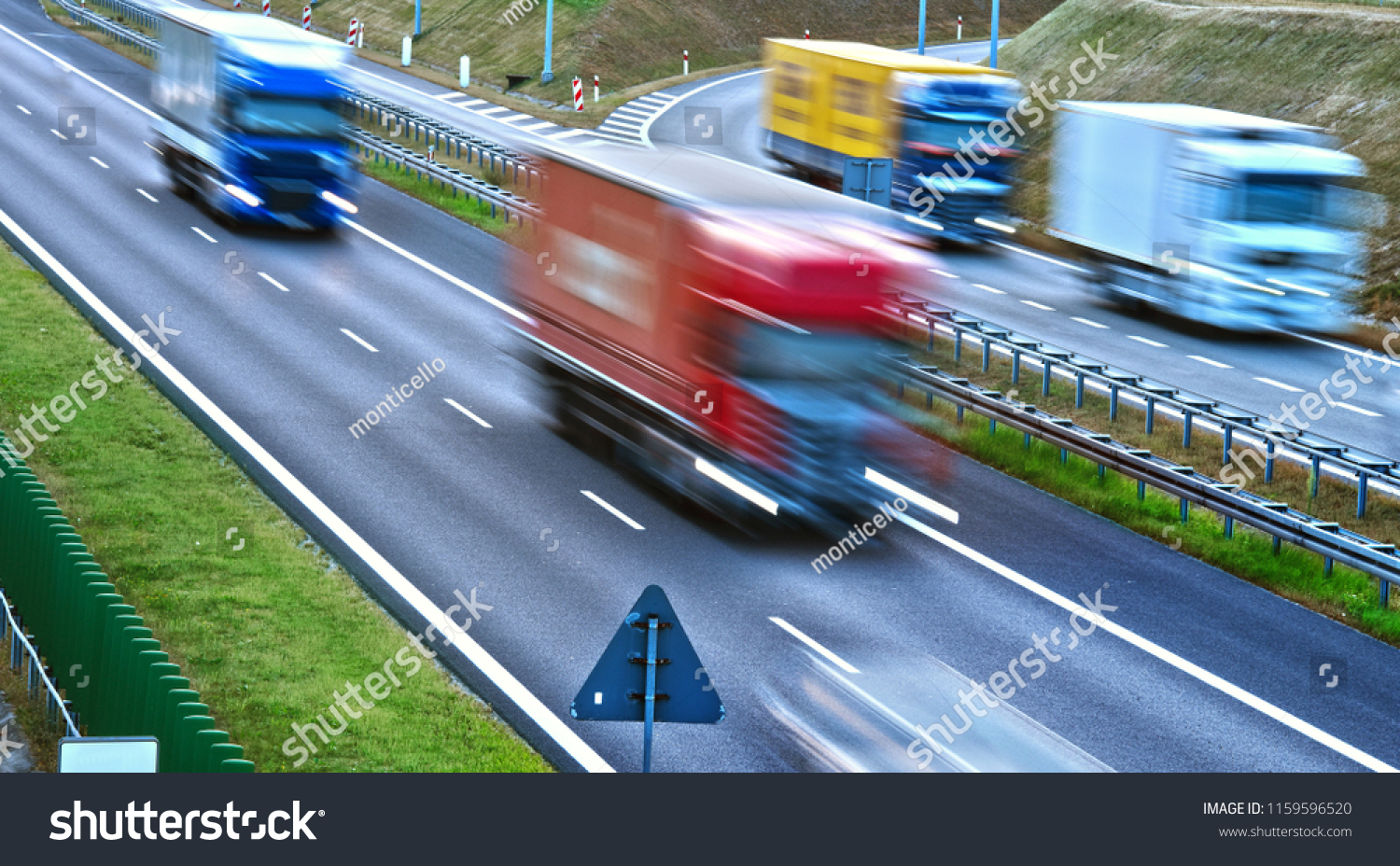 Trucks on four lane controlled-access highway in Poland.
 #1159596520