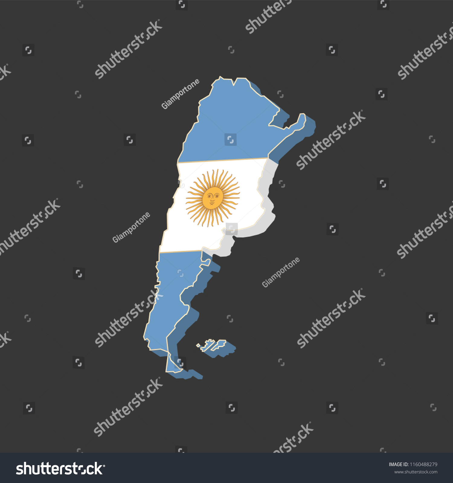 Map Of Argentina, Country Shape 3d Design With - Royalty Free Stock 