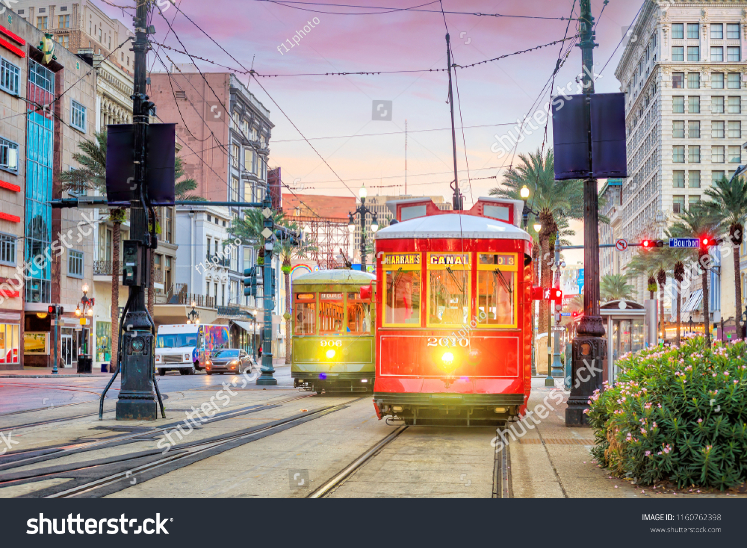 Streetcar in downtown New Orleans, USA at twilight #1160762398