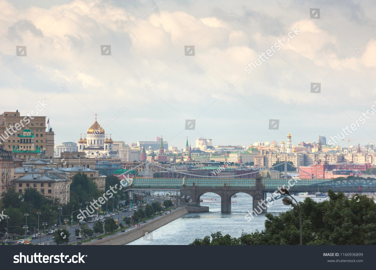 Moscow, July 20, 2018 Summer, sky, view from the observation deck, near the RAS, the temple of Christ the Savior is seen,  river, day, clouds, architecture, panorama to the city #1160936899