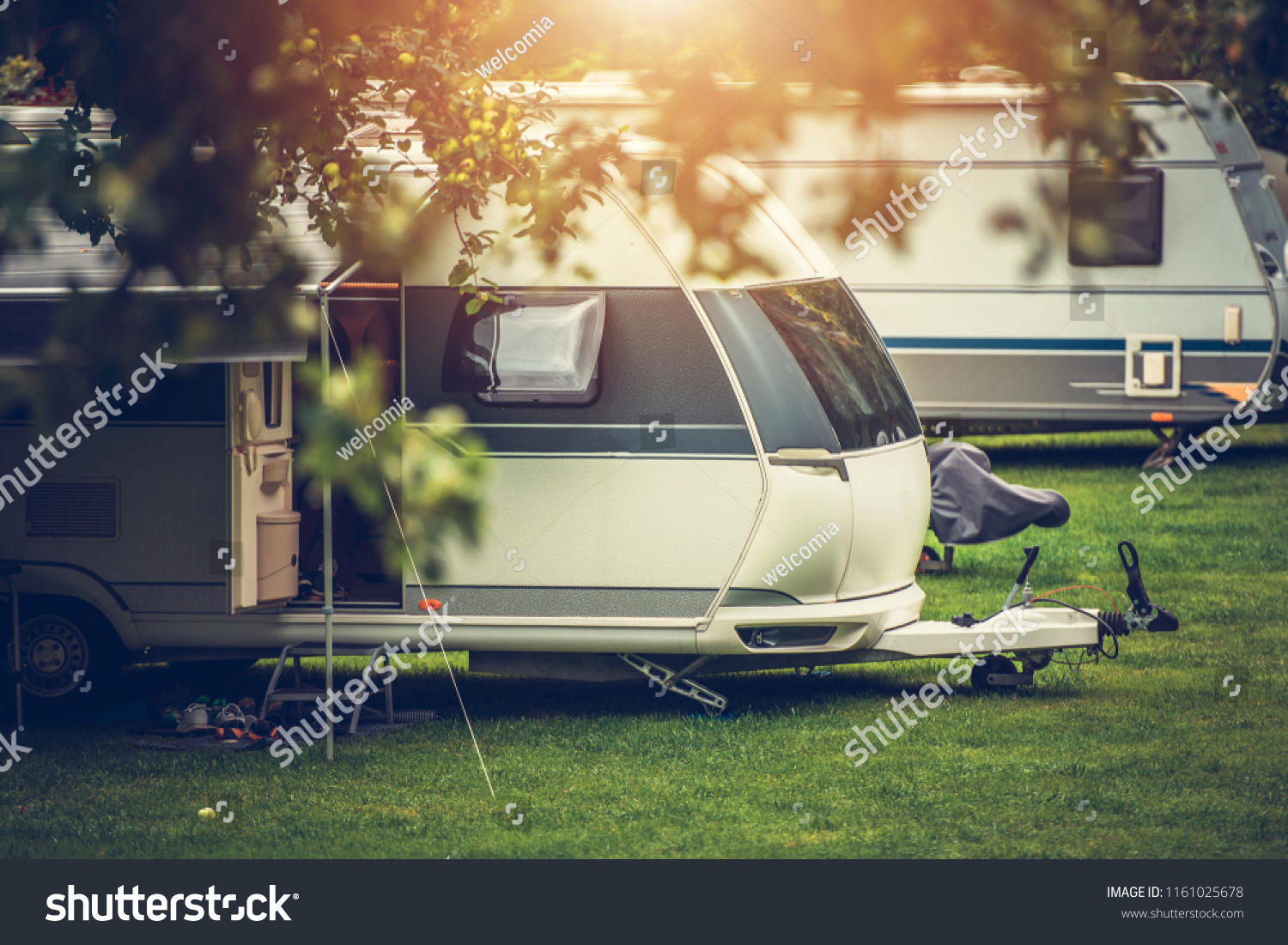 Recreational Vehicle Camping. Vacation in a Travel Trailer. RV Theme. #1161025678
