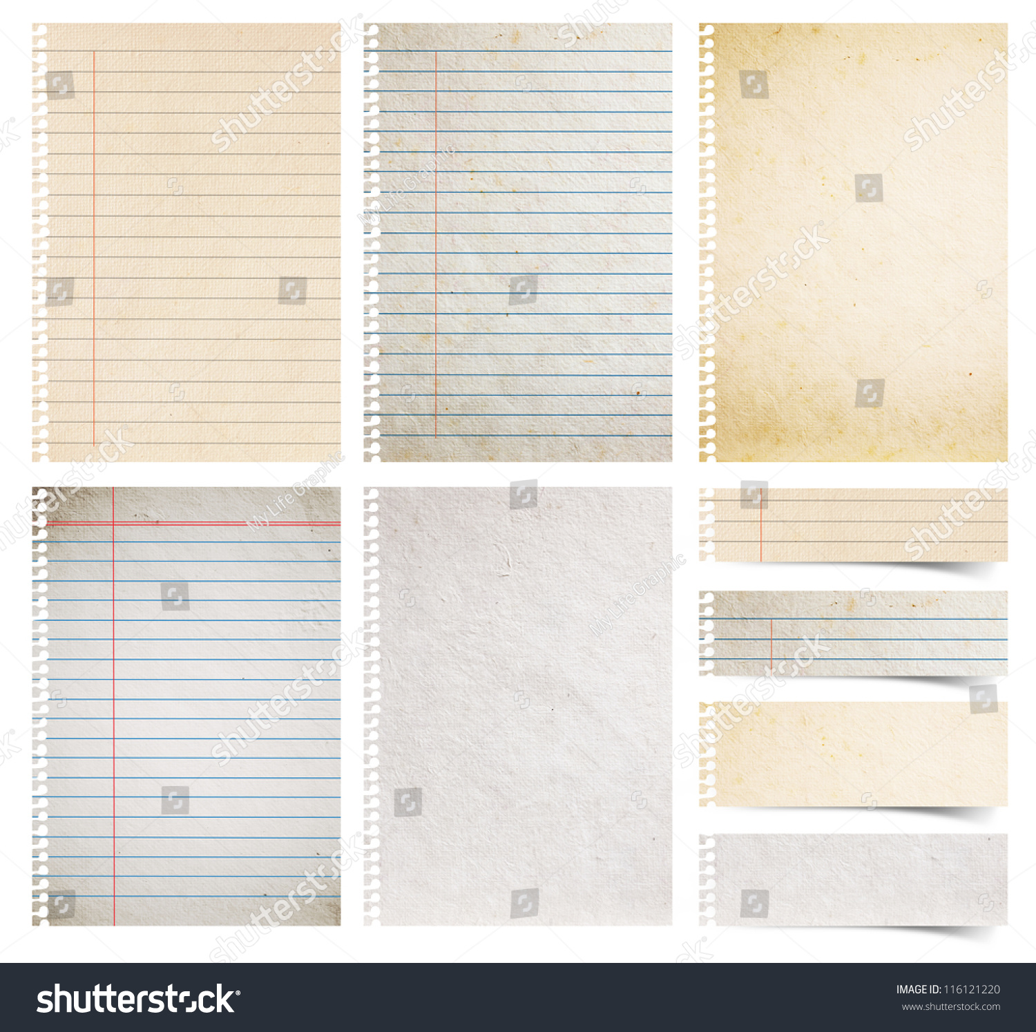 Paper textures background, isolated on white background Save Paths For design work ( paper sheets, lined paper and note paper craft stick ) #116121220