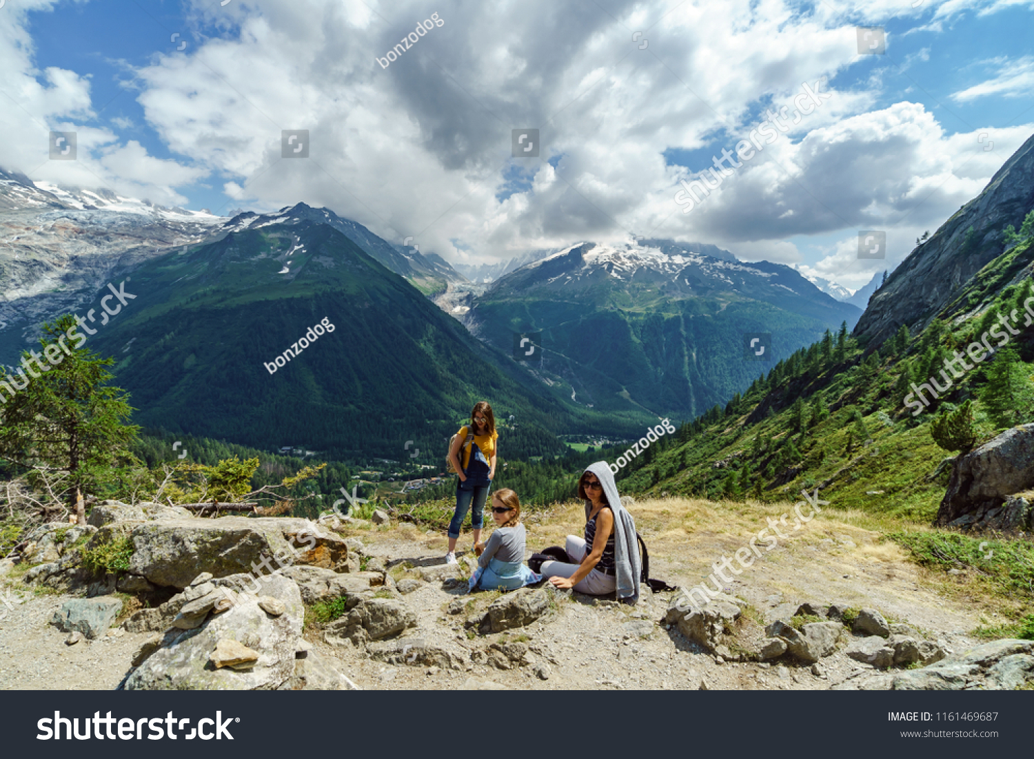 Family hiking in mountains, Alps, France, sunny #1161469687