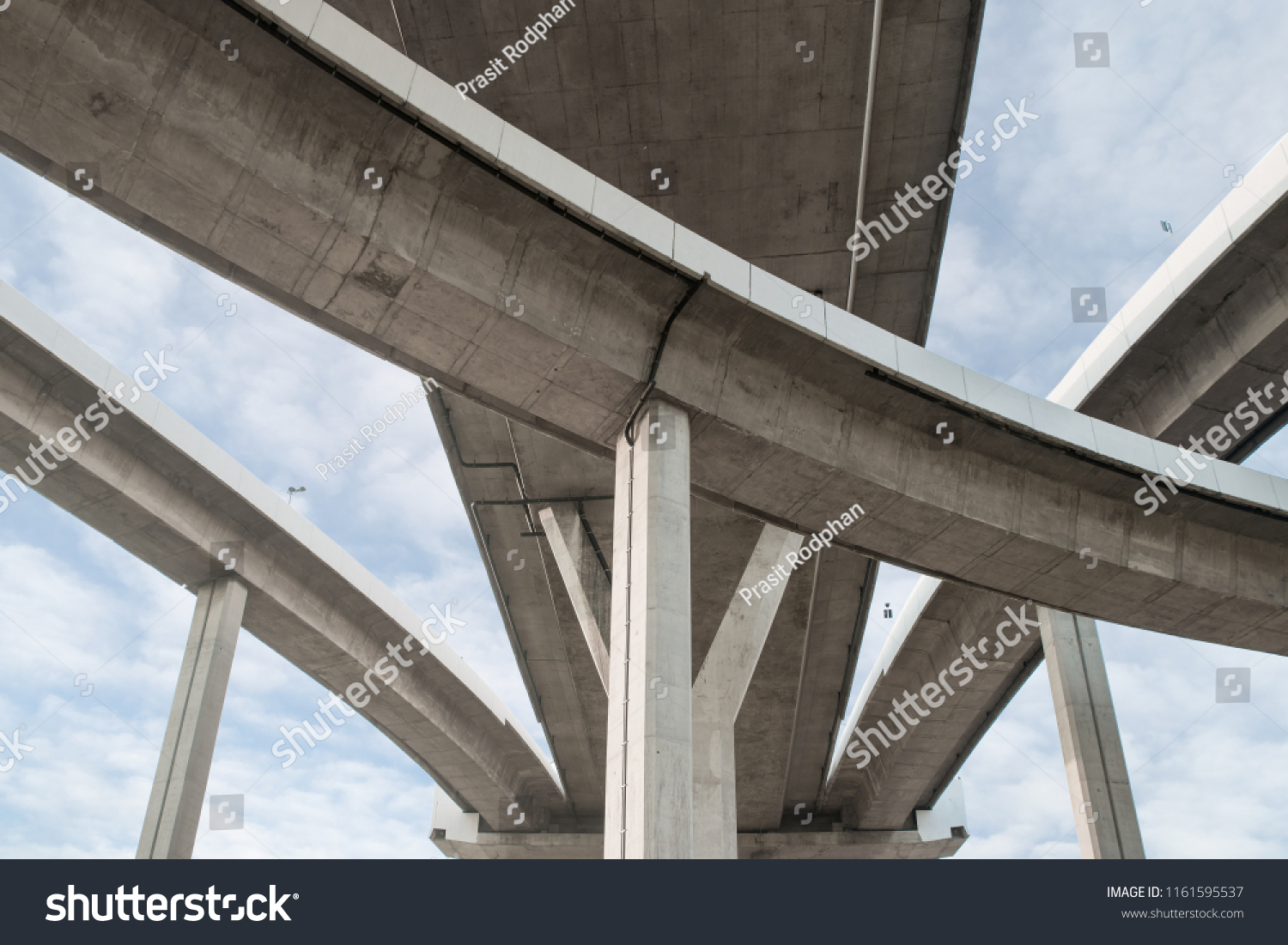 Architecture lines under the bridge, Elevated expressway,The curve of bridge in Bangkok, Thailand. #1161595537