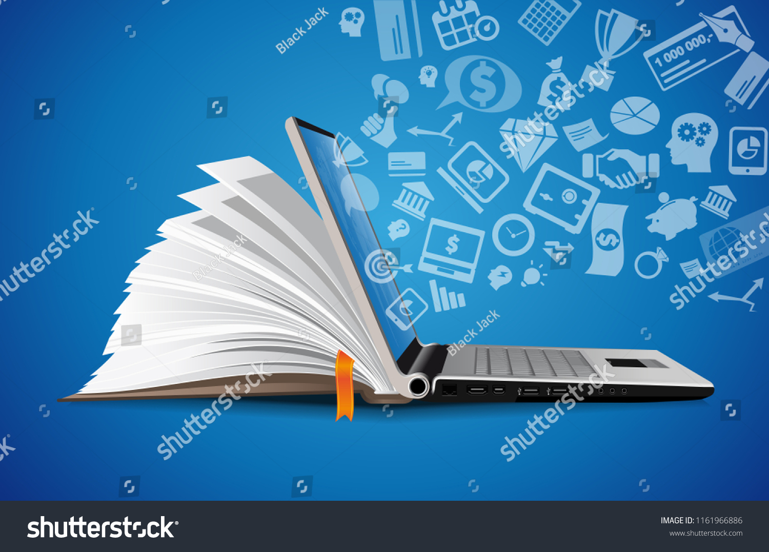 Computer as book knowledge base concept - laptop as elearning idea #1161966886