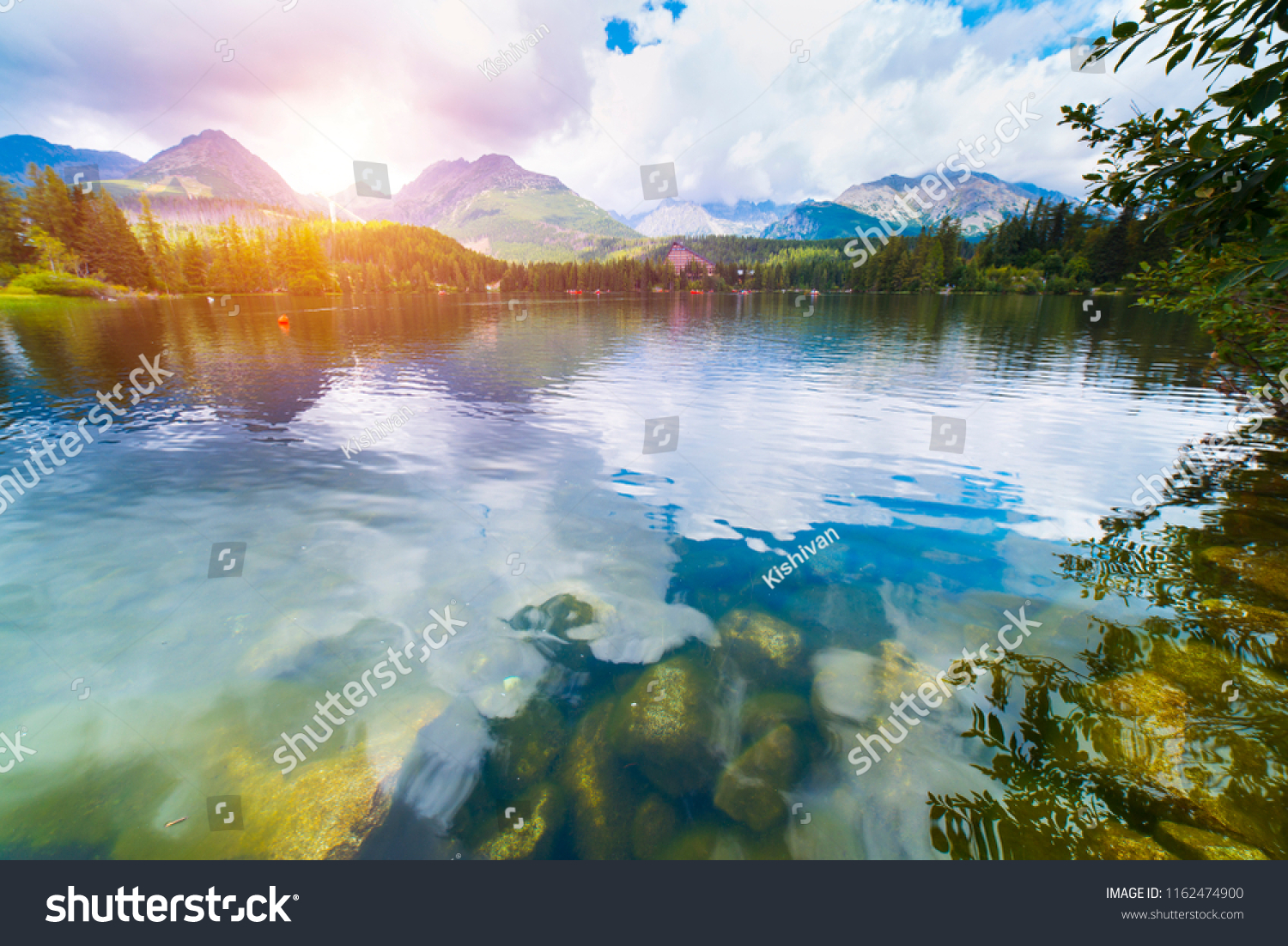 Mountain landscape, lake and mountain range, large panorama, Altai #1162474900