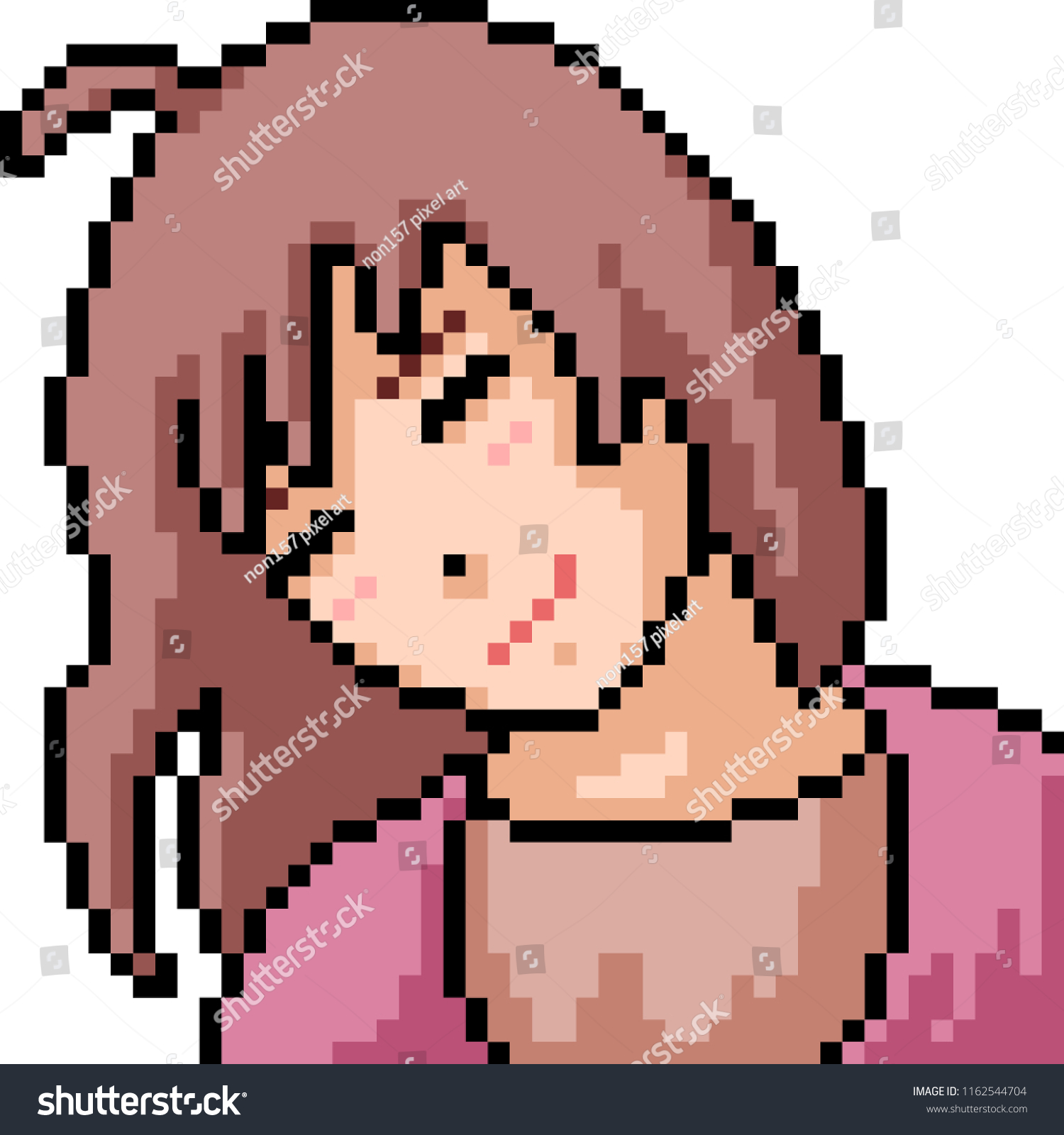 vector pixel art anime girl isolated cartoon - Royalty Free Stock ...