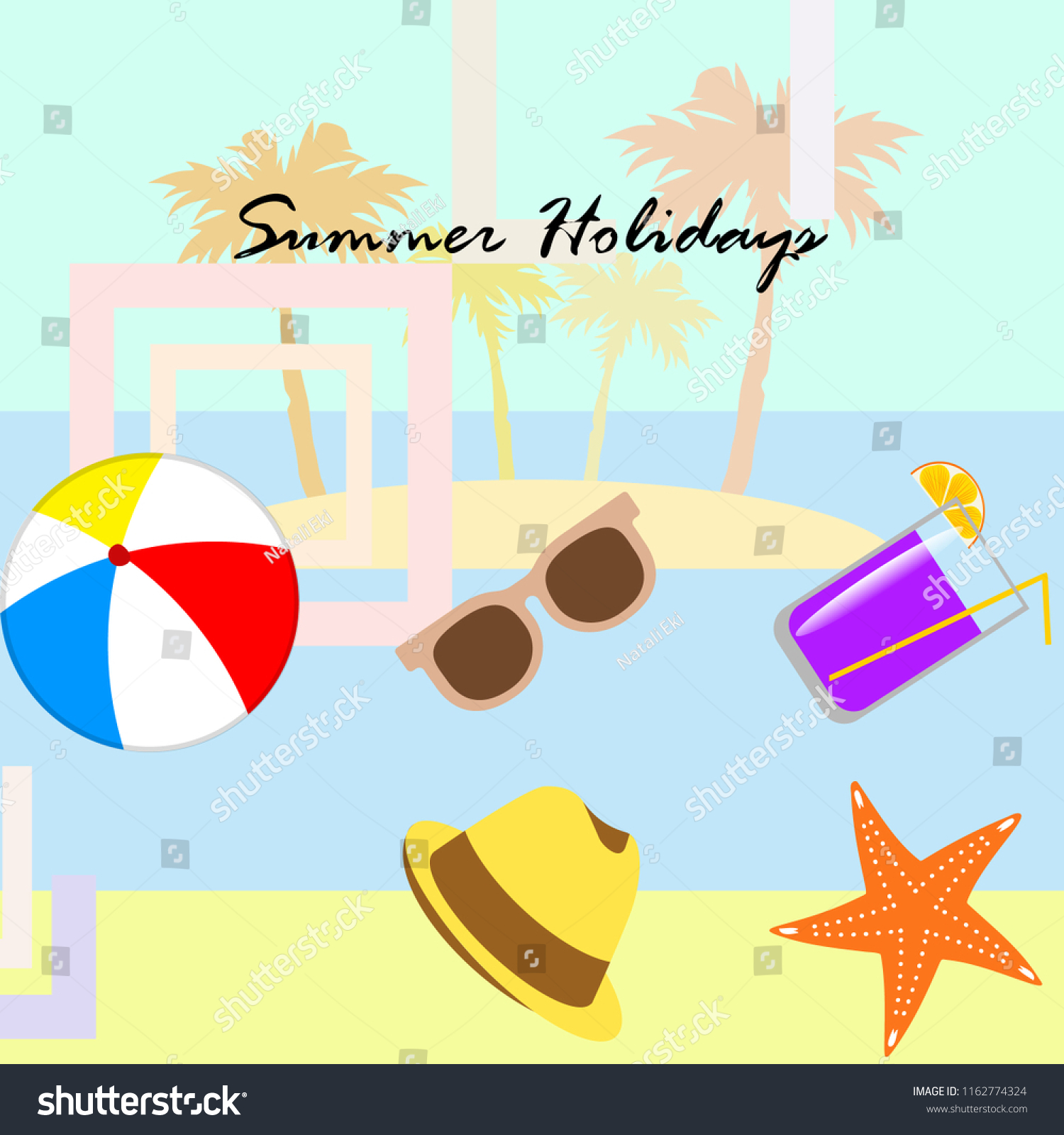 summer holiday hat flip flops seashell vector - Royalty Free Stock