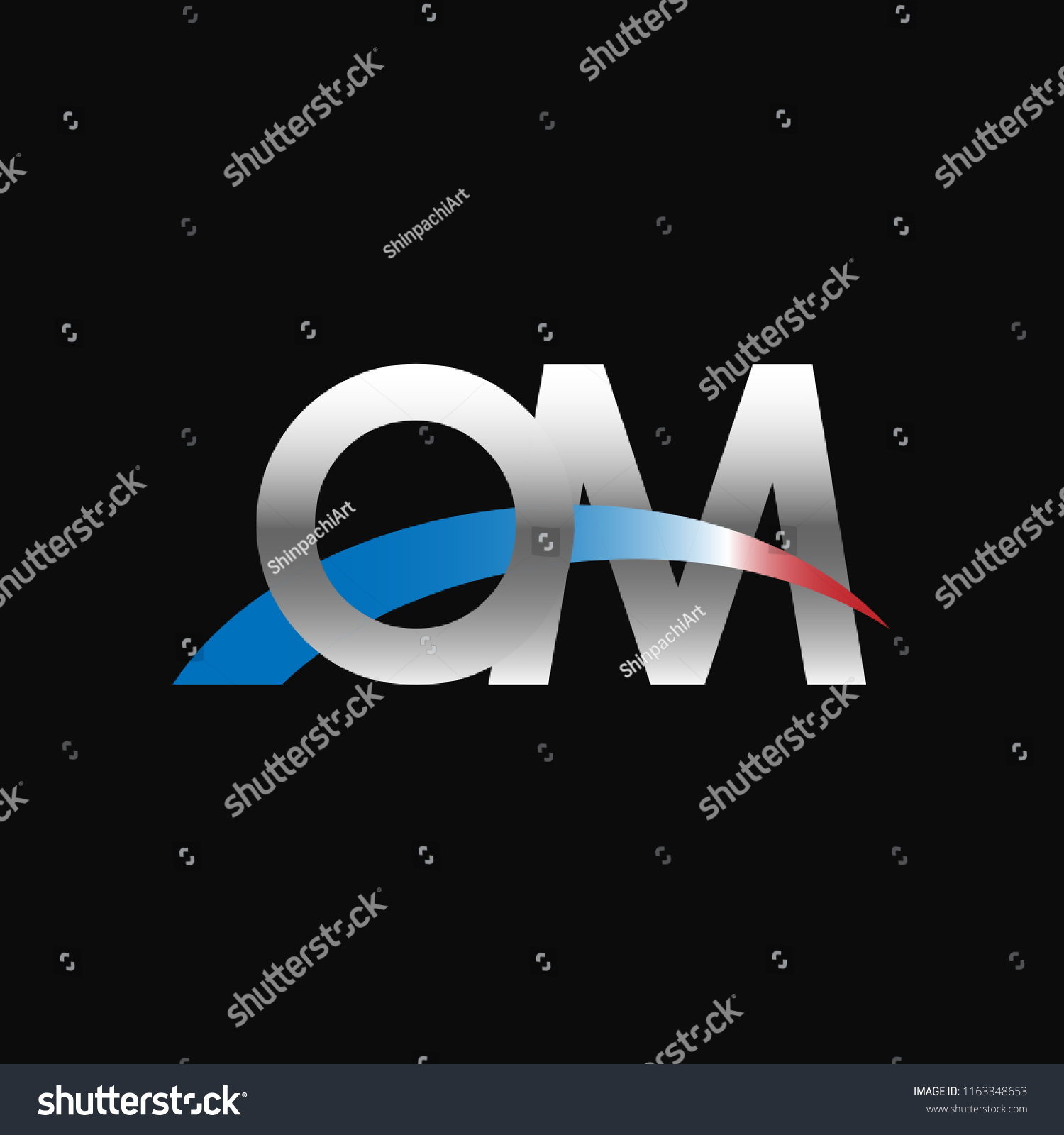 Initial Letters Om Overlapping Movement Swoosh Royalty Free Stock