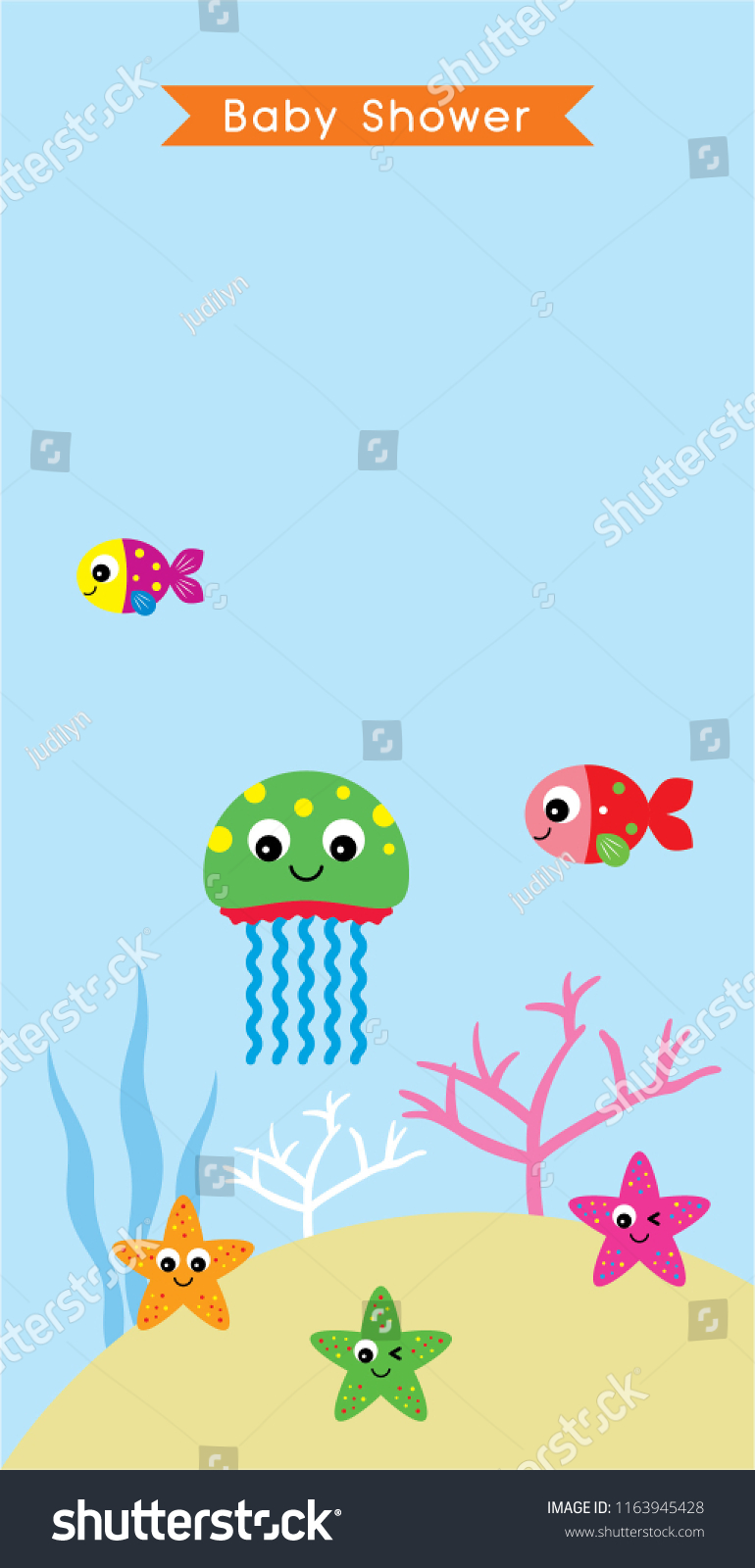 cute jellyfish baby shower invitation card - Royalty Free Stock Vector ...