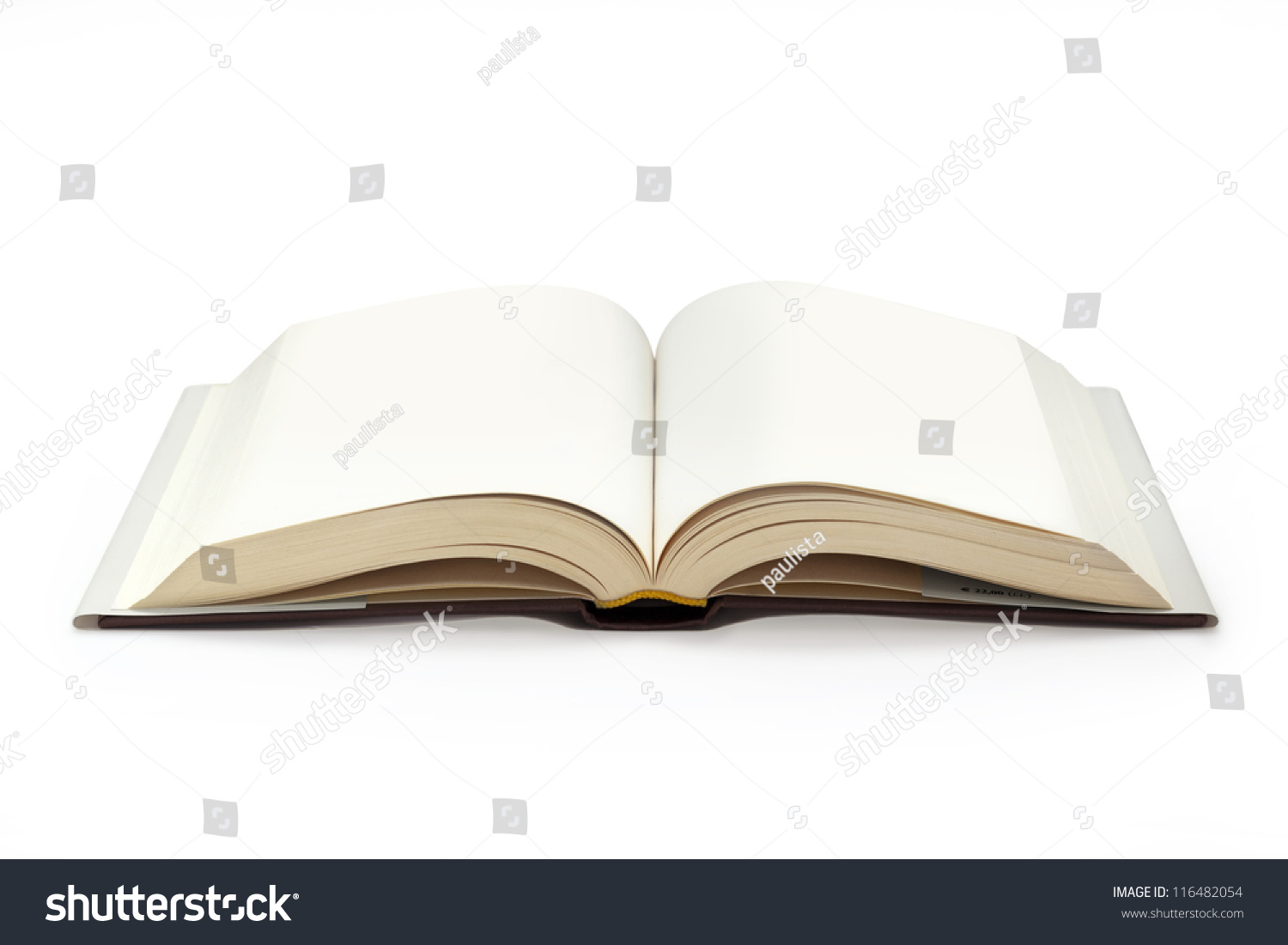 close up of open textbook with blank pages #116482054