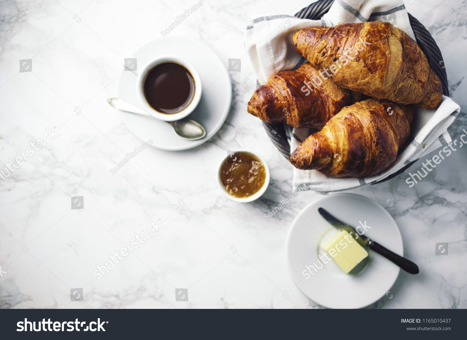 Breakfast croissants with jams and espresso #1165010437