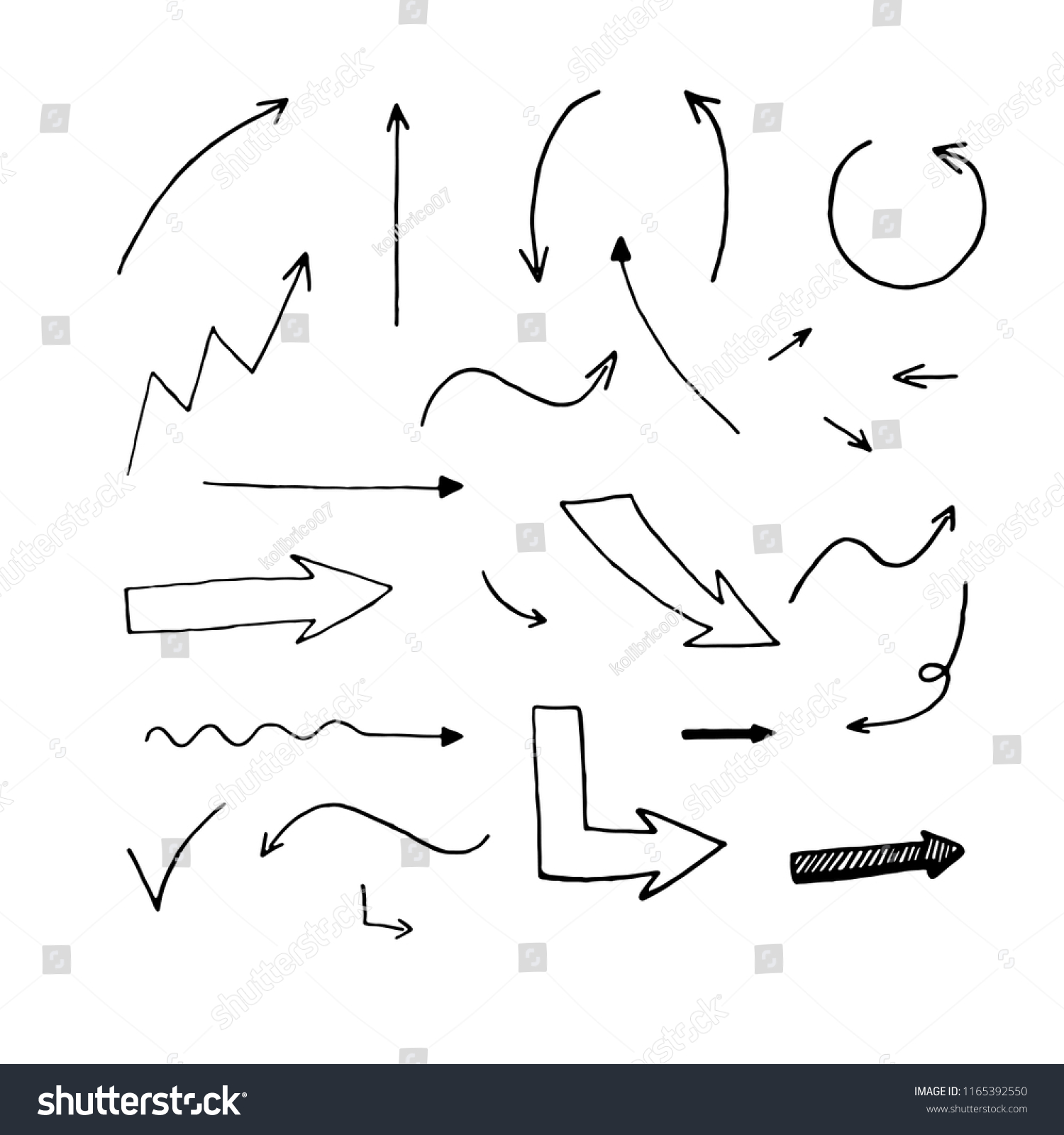 Vector set of hand drawn arrows. Different types of arrows. #1165392550