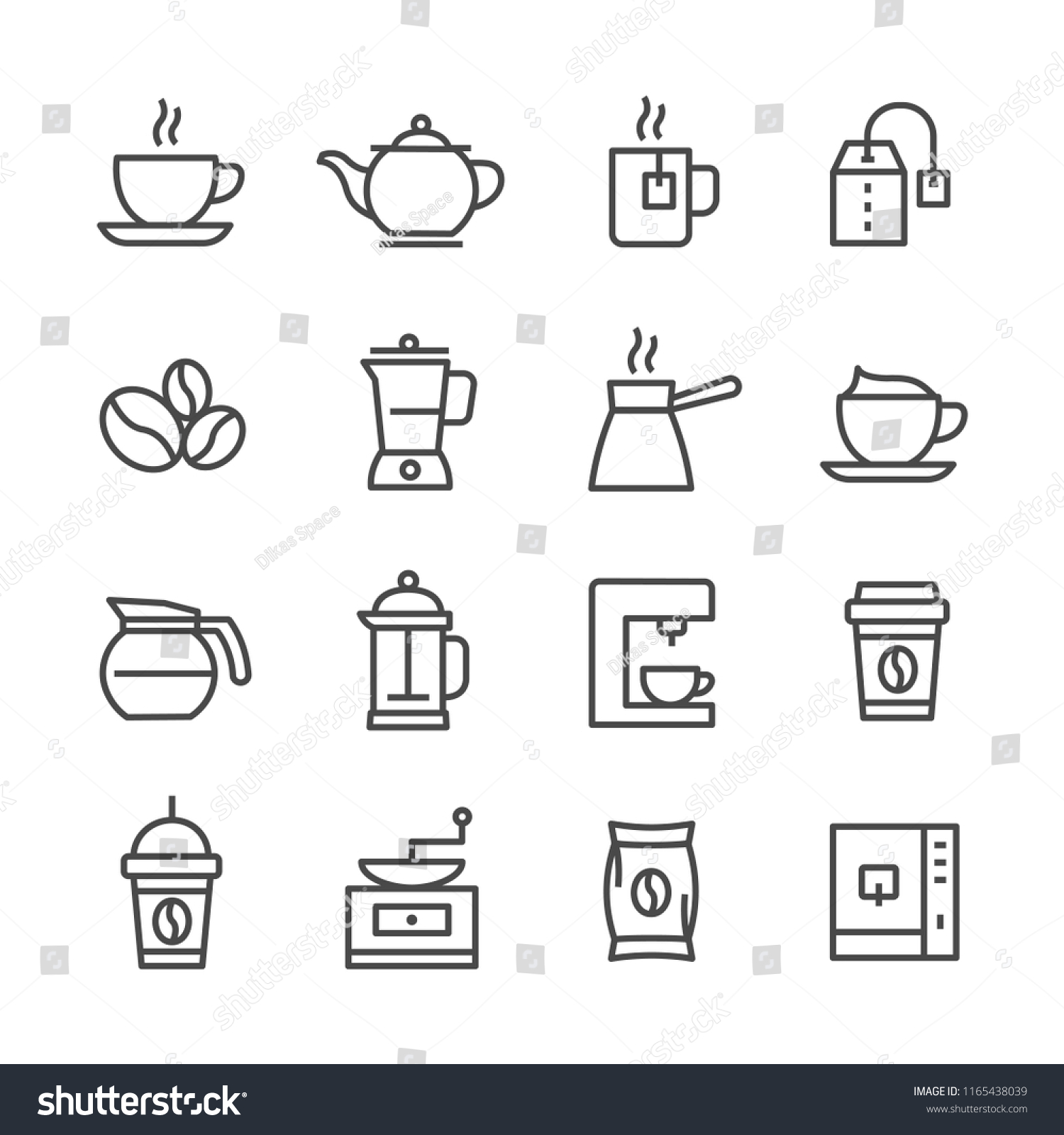 Set simple line icon of coffee shop vector illustration #1165438039
