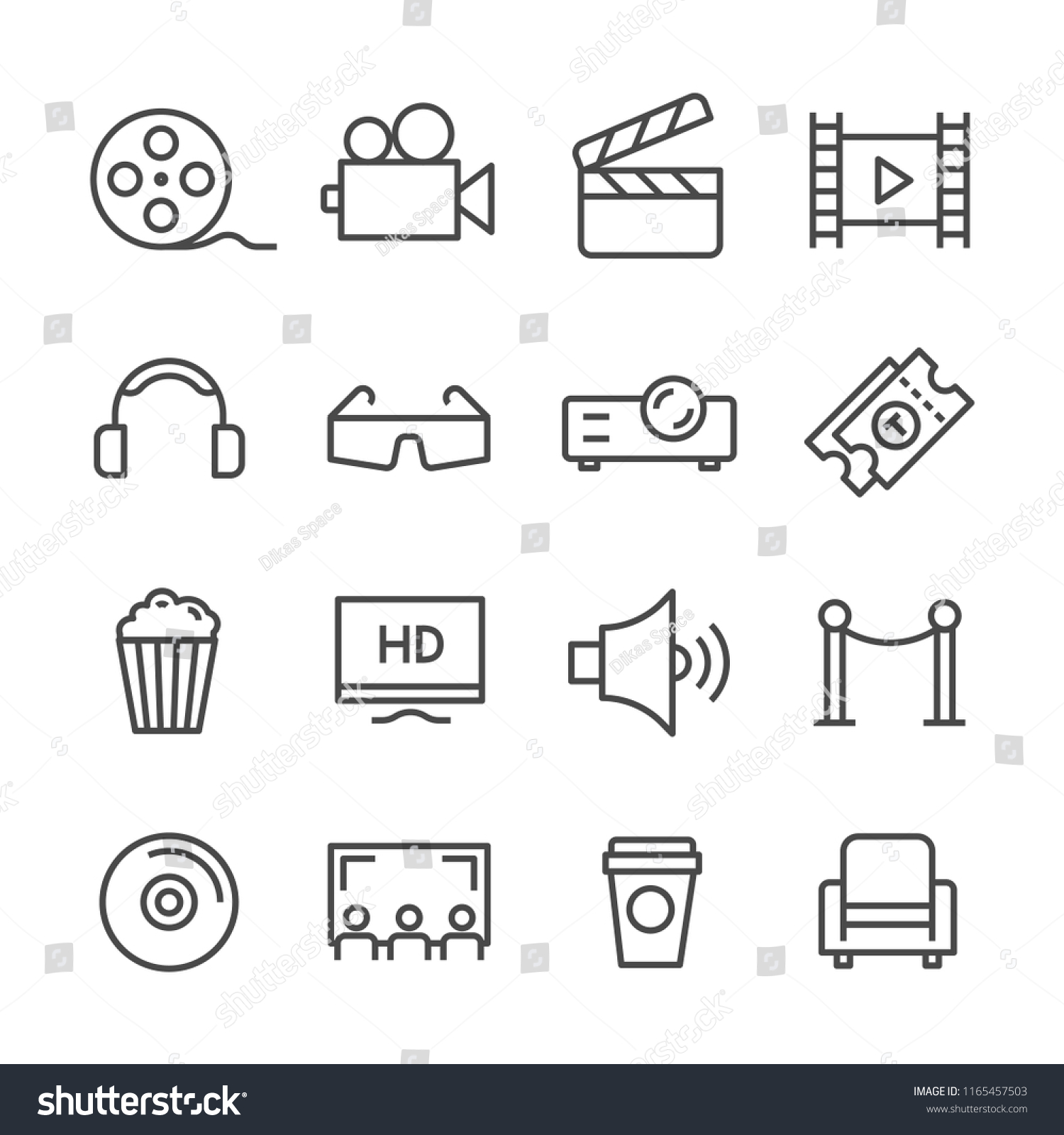 Set simple line icons related of cinema films  #1165457503