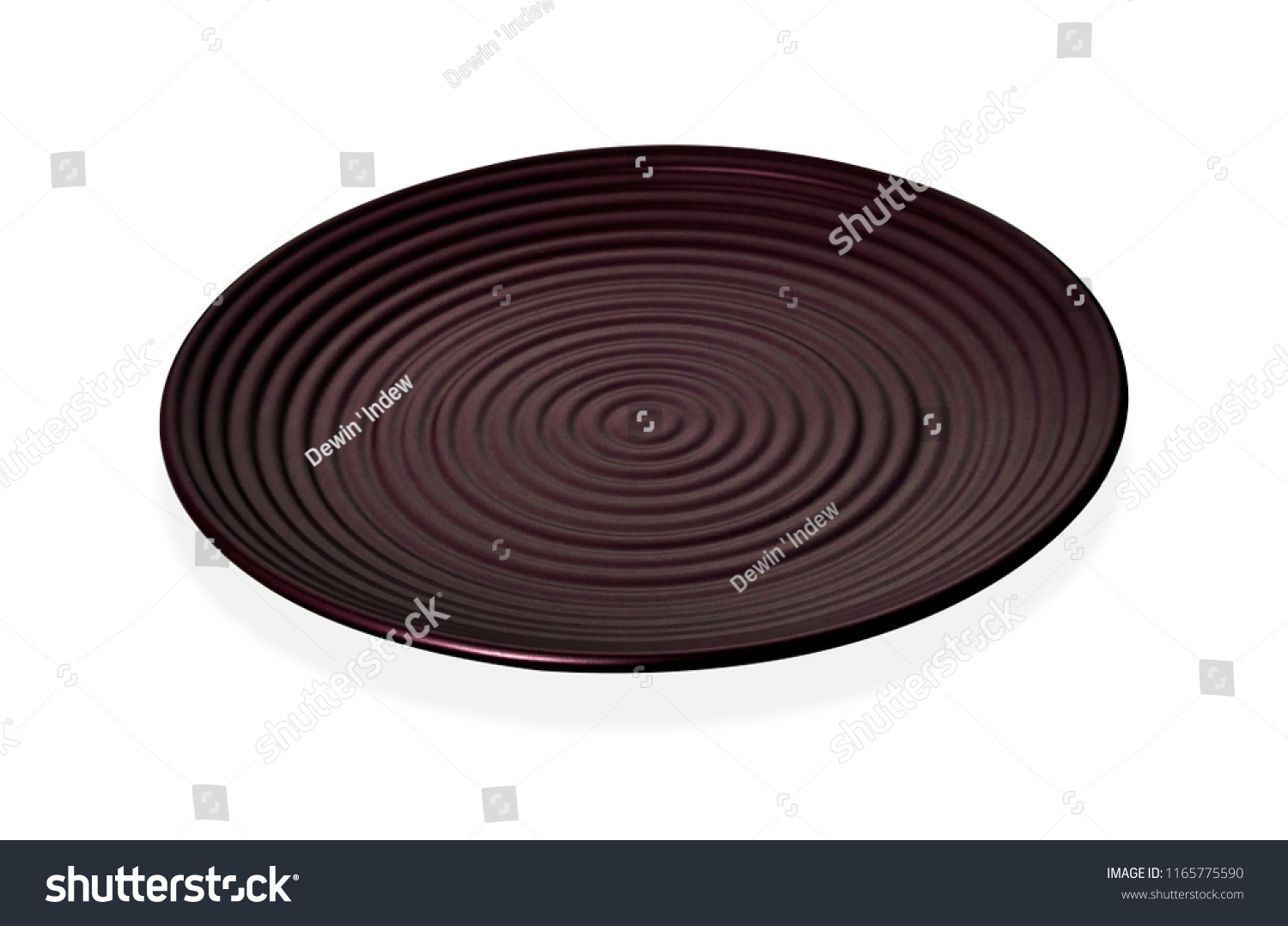 Concentric circles plate, Empty dark red ceramic plate in wavy pattern, isolated on white background with clipping path, Side view                          #1165775590