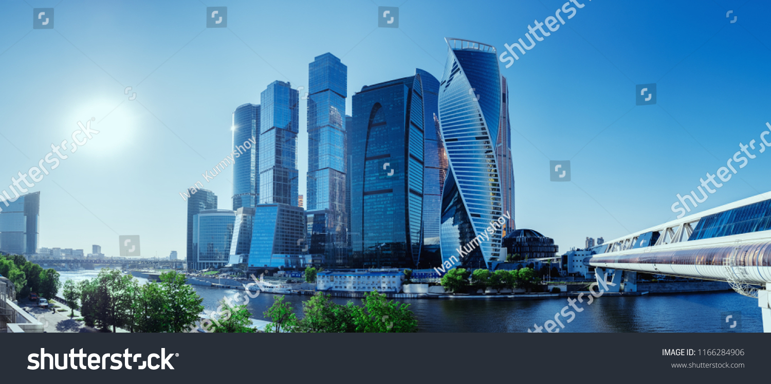 Panoramic view of Moscow-City and Moscow River. International business center in the daytime #1166284906