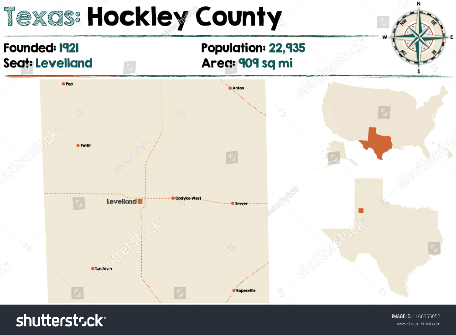 Detailed Map Of Hockley County In Texas Usa Royalty Free Stock Vector 1166355052 6842